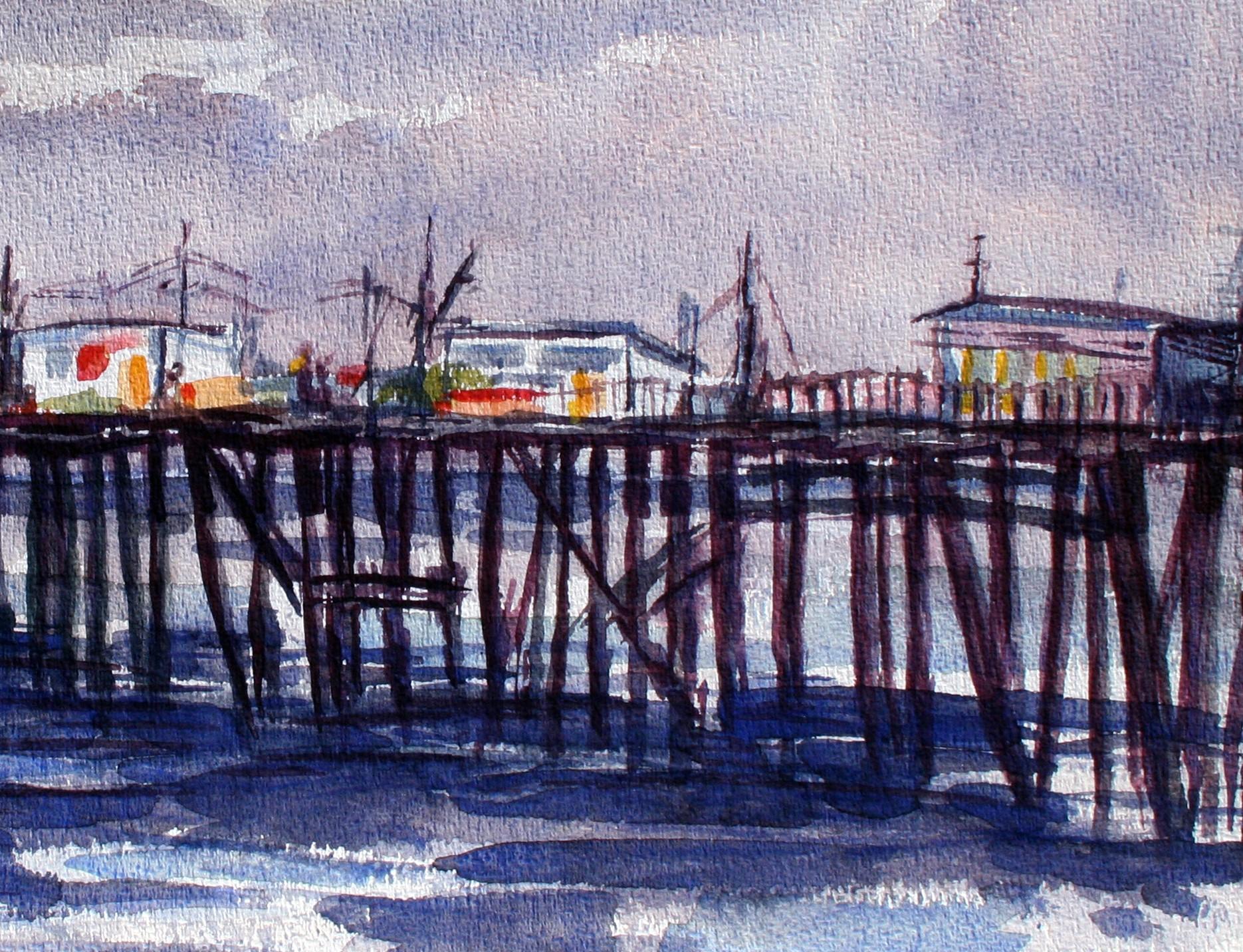 Santa Cruz Capitola Pier Seascape  - American Impressionist Art by Doris Warner