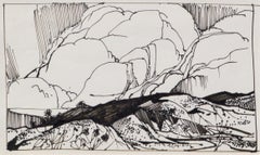 Grande nuvola, disegno lineare del paesaggio