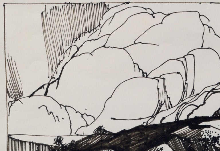 Big Cloud, Line Drawing Landscape  - Gray Landscape Art by Laurence Sisson