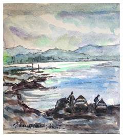 Fishing Boats at Shore, Meereslandschaft, Aquarell, 1940er Jahre