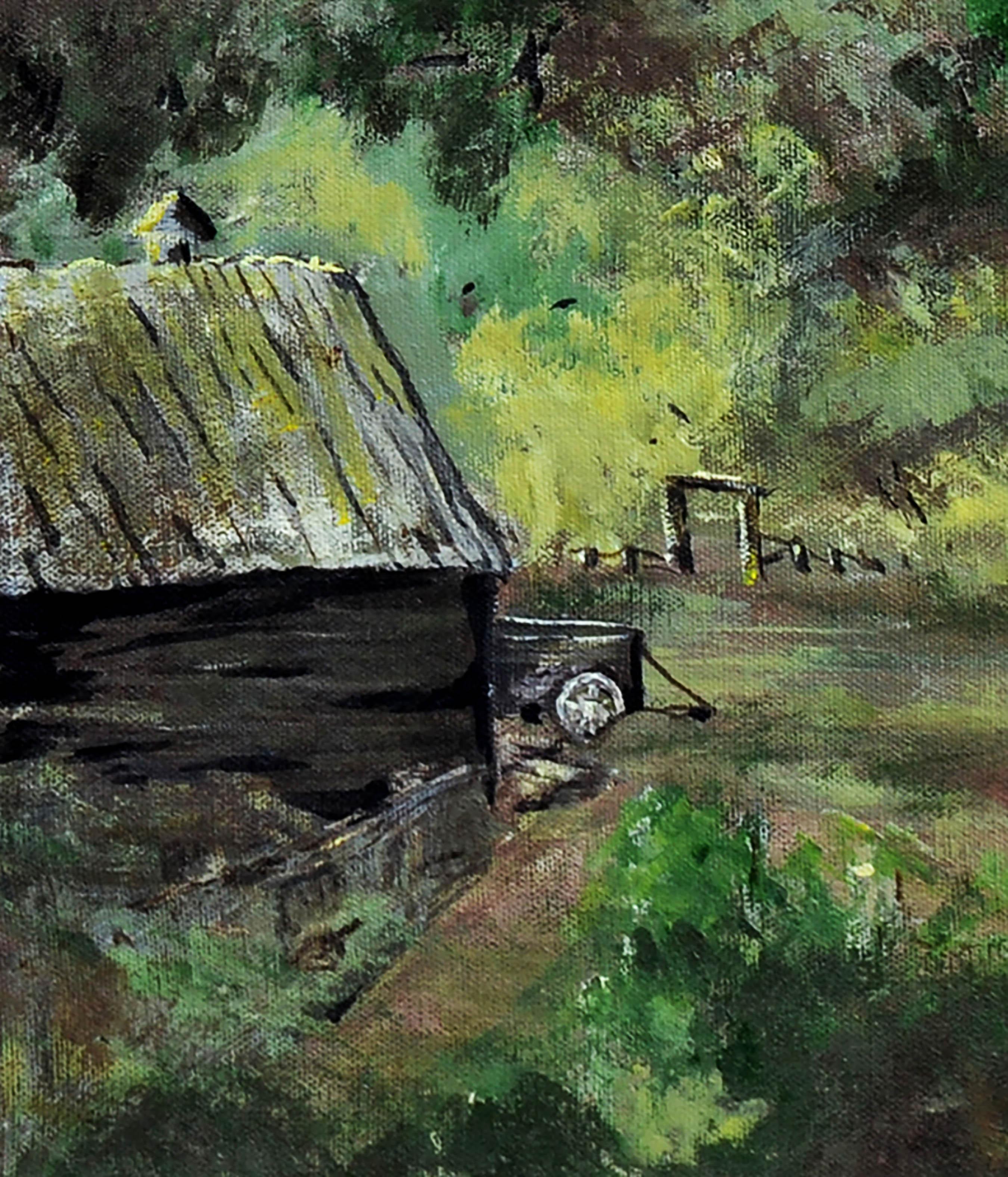 Il paesaggio della vecchia fattoria - Painting Impressionismo americano di C Rowland