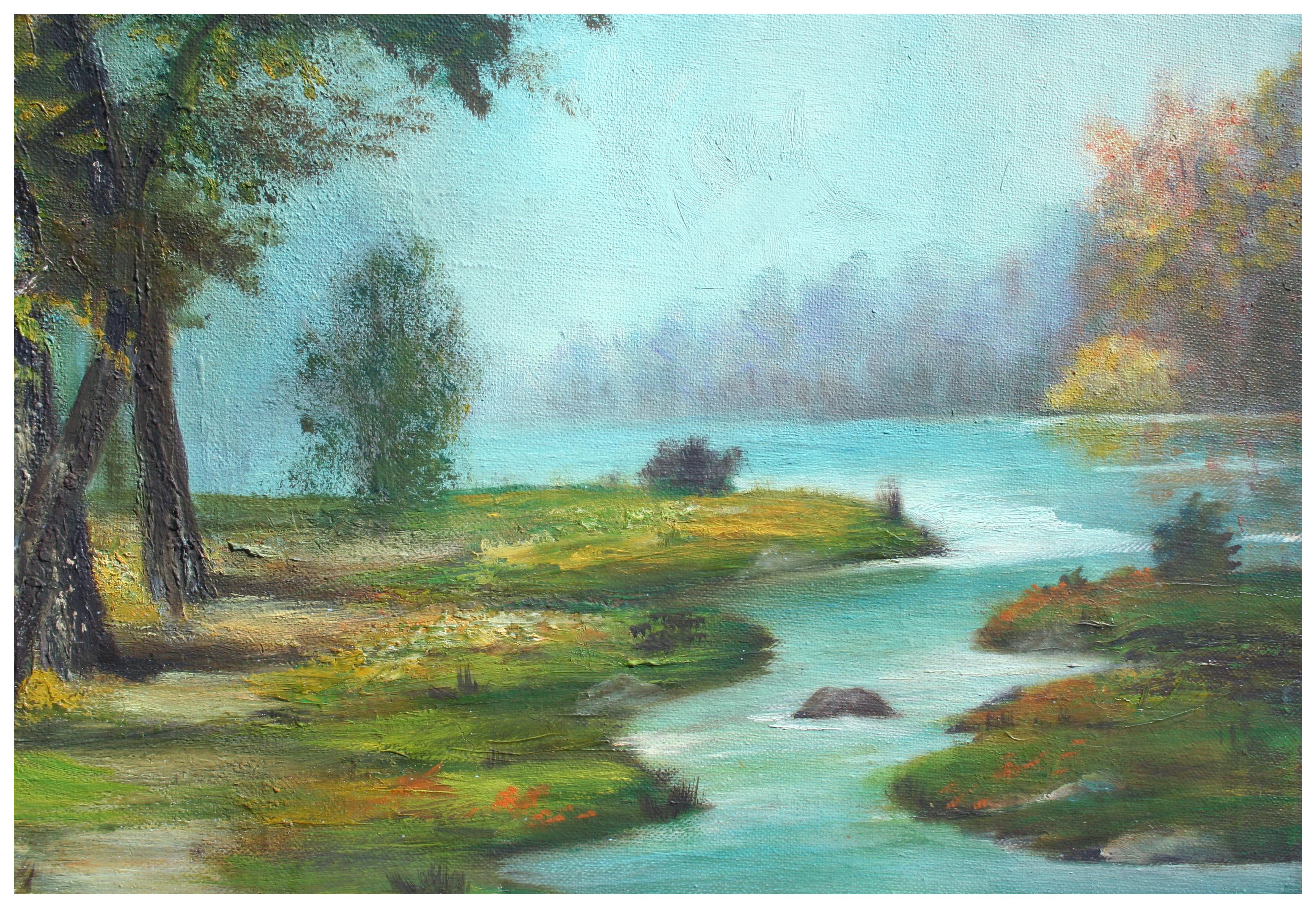 Mid Century Winding River Landscape - Painting by Alice Egge