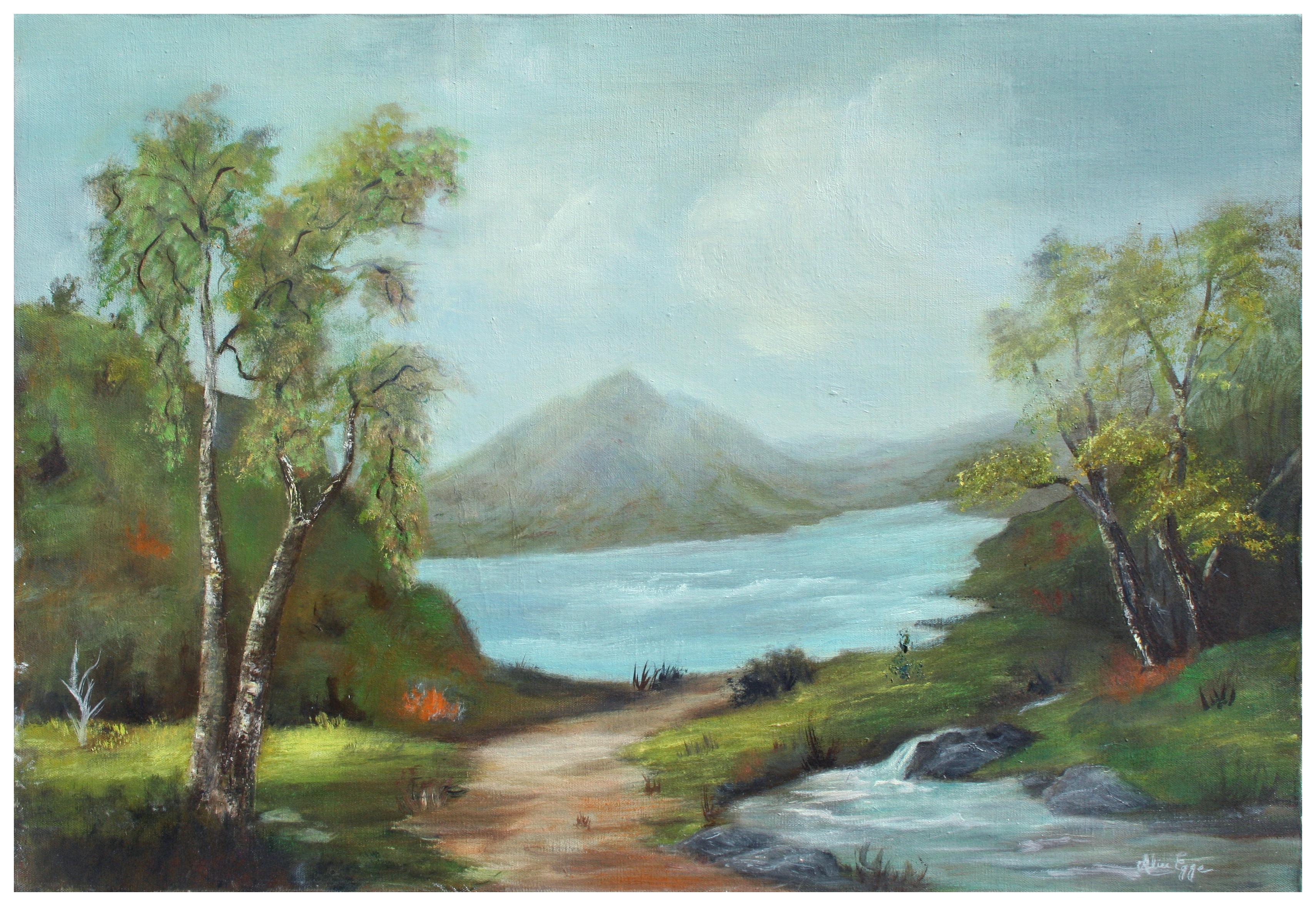 Alice Egge Landscape Painting - Mid Century California Mountain Oasis Landscape 