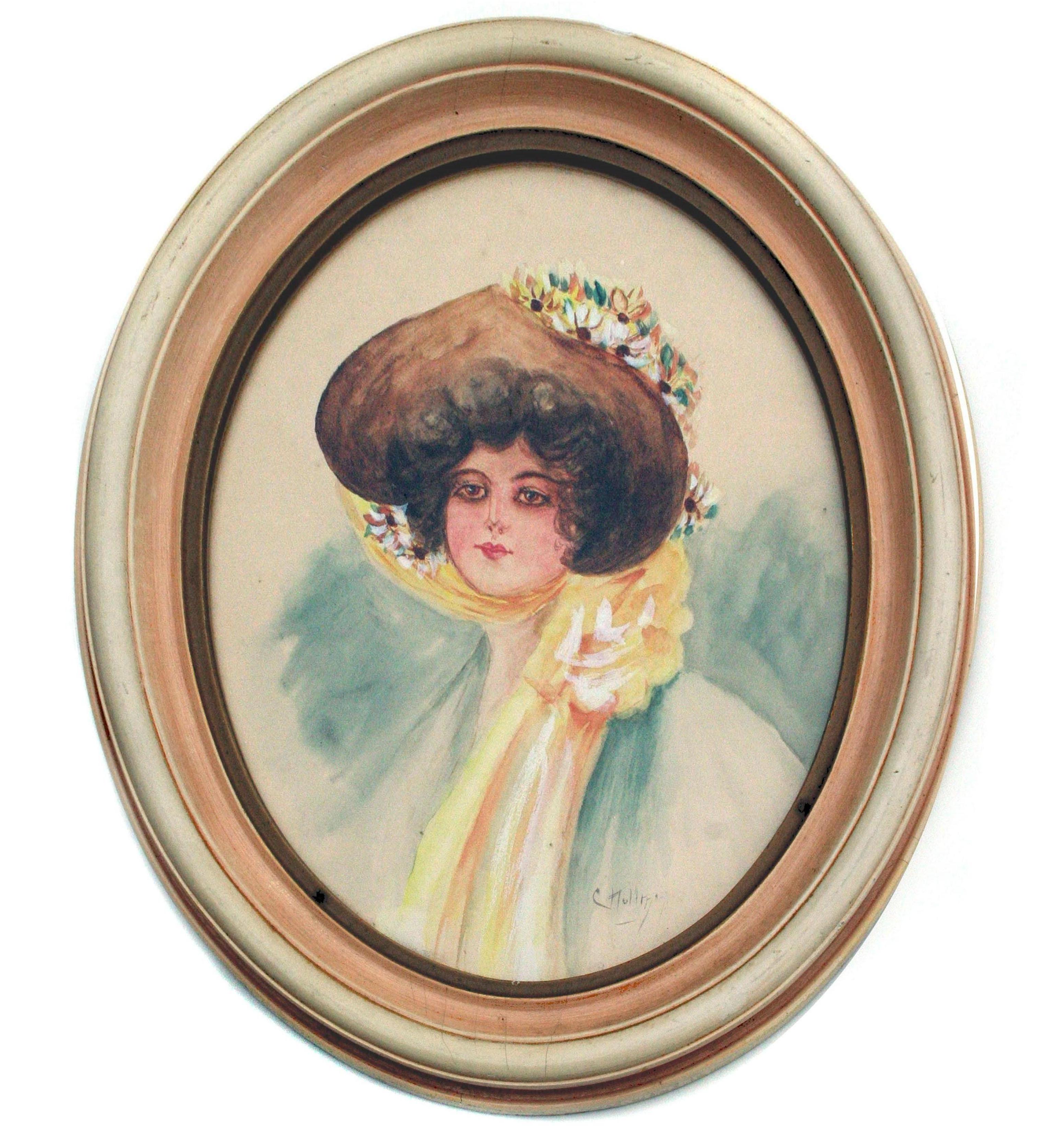 Gibson Girls - Set di due ritratti degli anni '20, illustrazioni di moda vintage - Painting Impressionismo americano di Charles Hollman