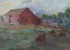 Mid Century Red Farmhouse Landscape 