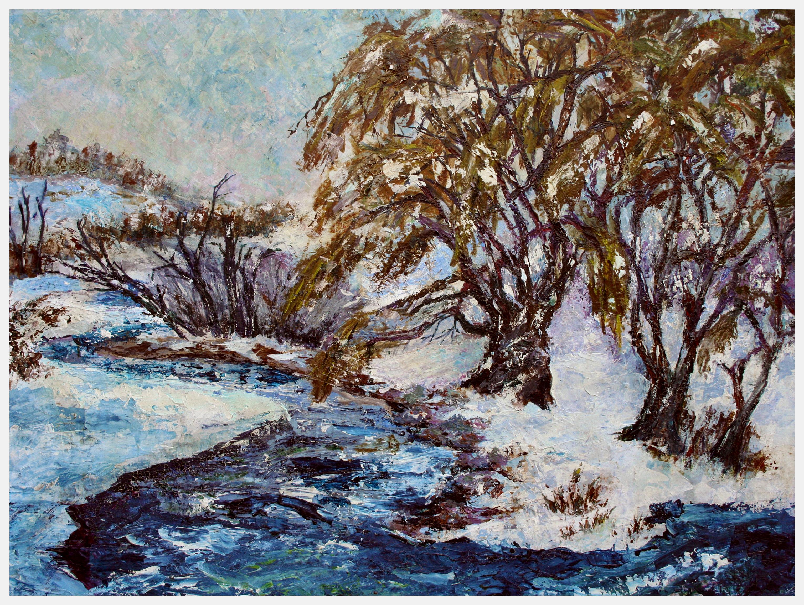 Mid Century Winter Stream Landscape  - Painting by Virginia H. Cahill