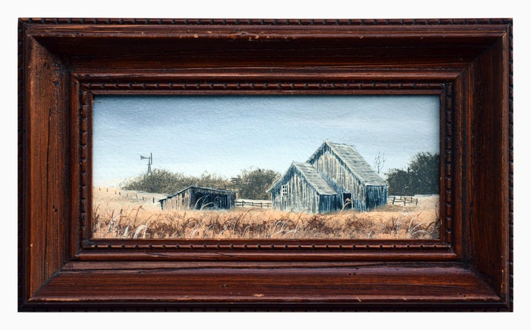 Mark Geller Landscape Painting - "Grey Barns" Farm Landscape