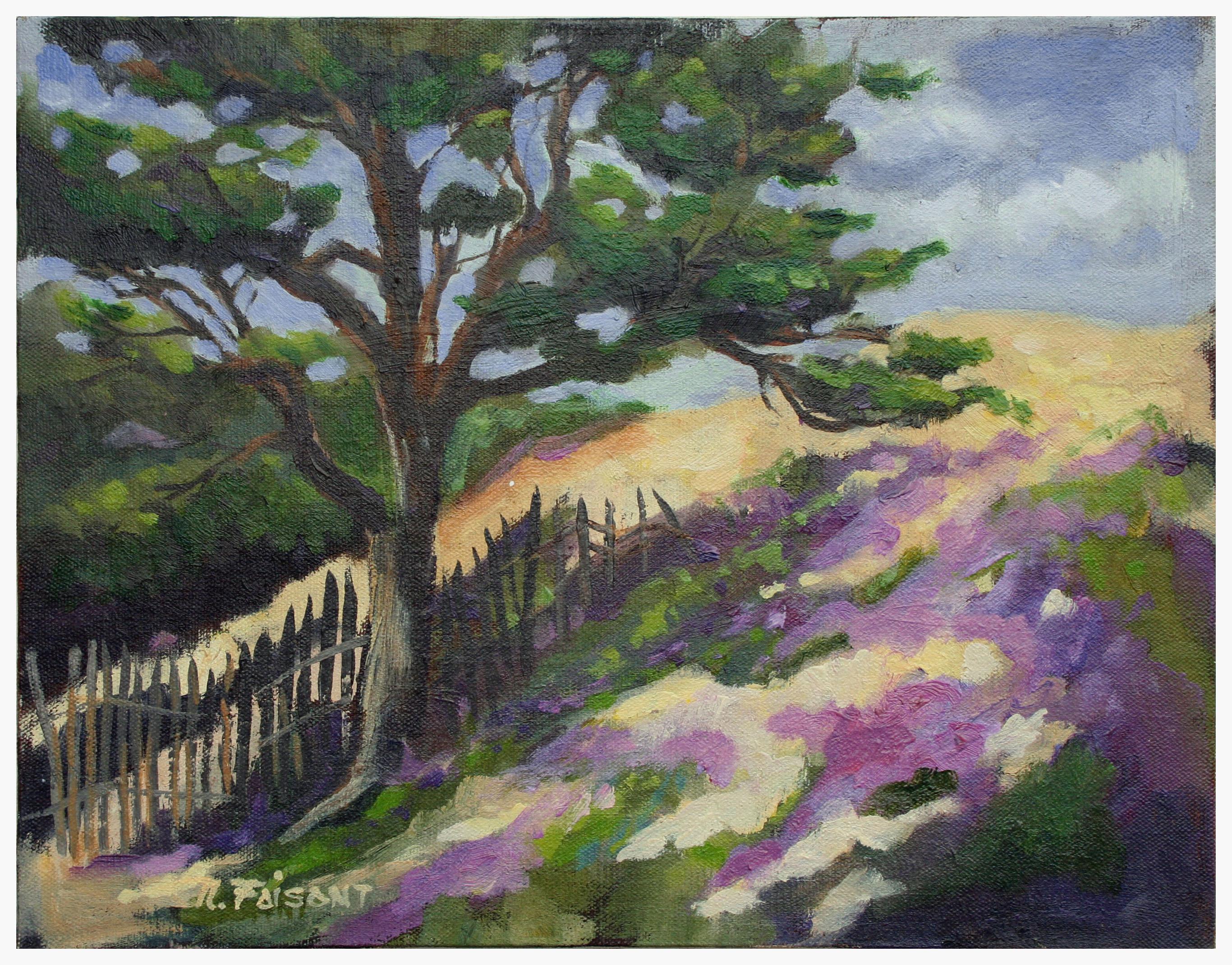 Landscape Painting Nancy Faisant - Paysage de cyprès au sommet de la colline de Monterey