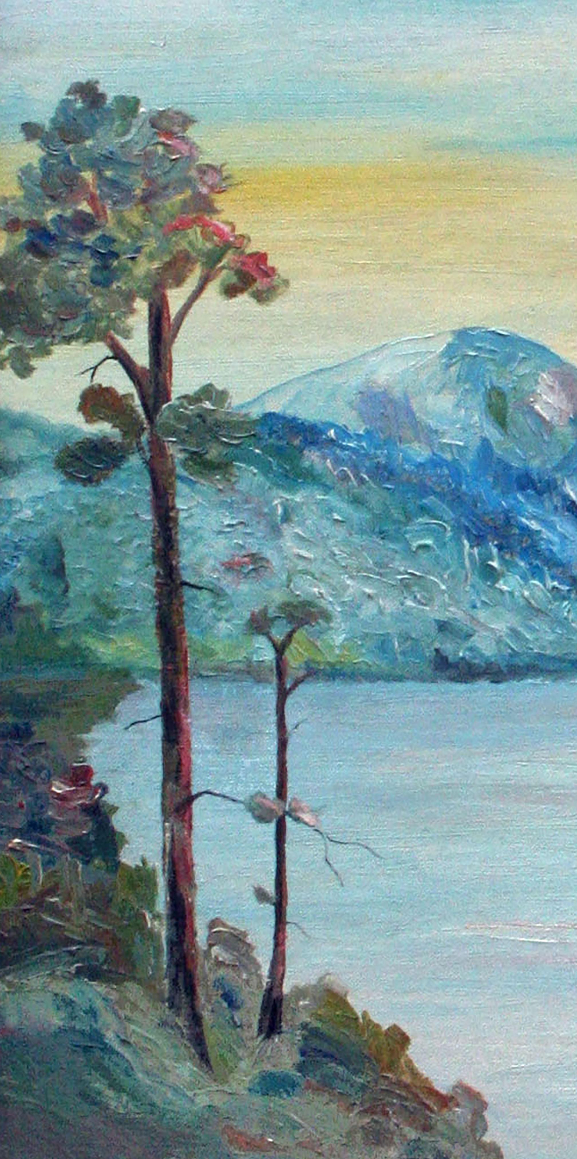 Pathway to the Lake, 1930s Mountain Landscape - Gray Landscape Painting by A. Griffin