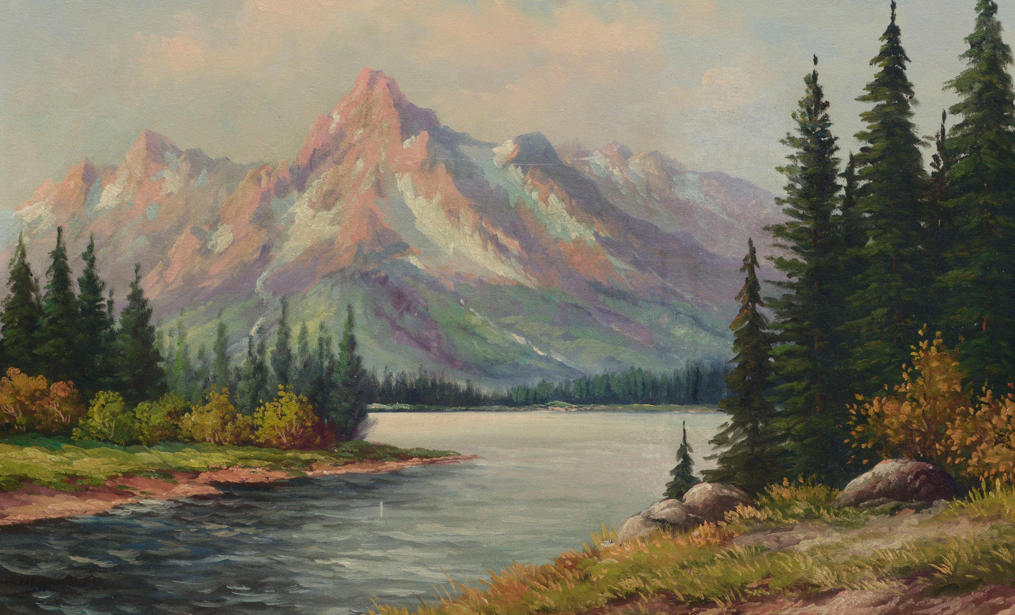 Mid Century Sierra Mountain Lake Landscape - Painting by C. Regan