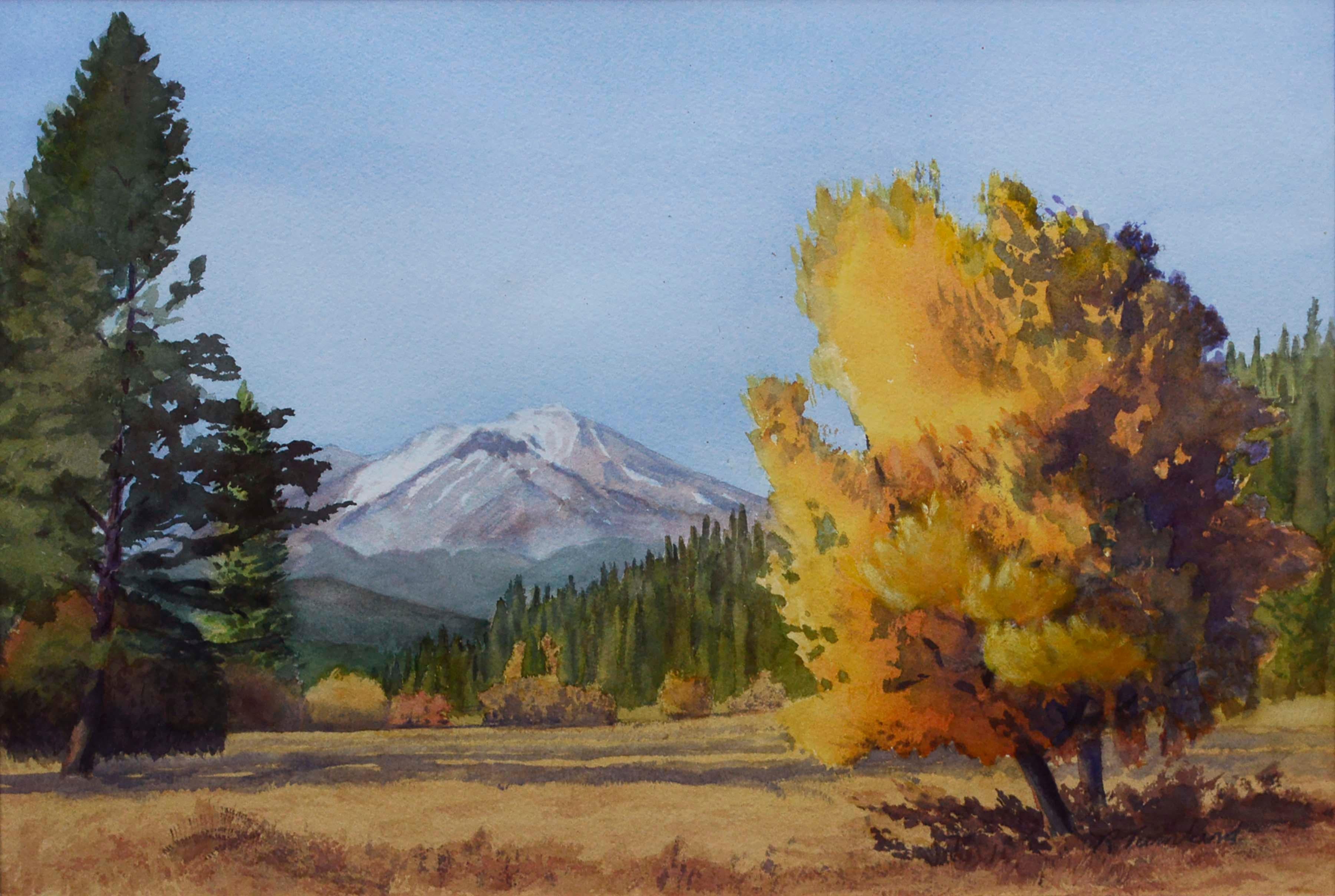 Mountain Meadow in Autumn, Mount St. Helens Oregon Landscape Watercolor - Art by Richard Turnland
