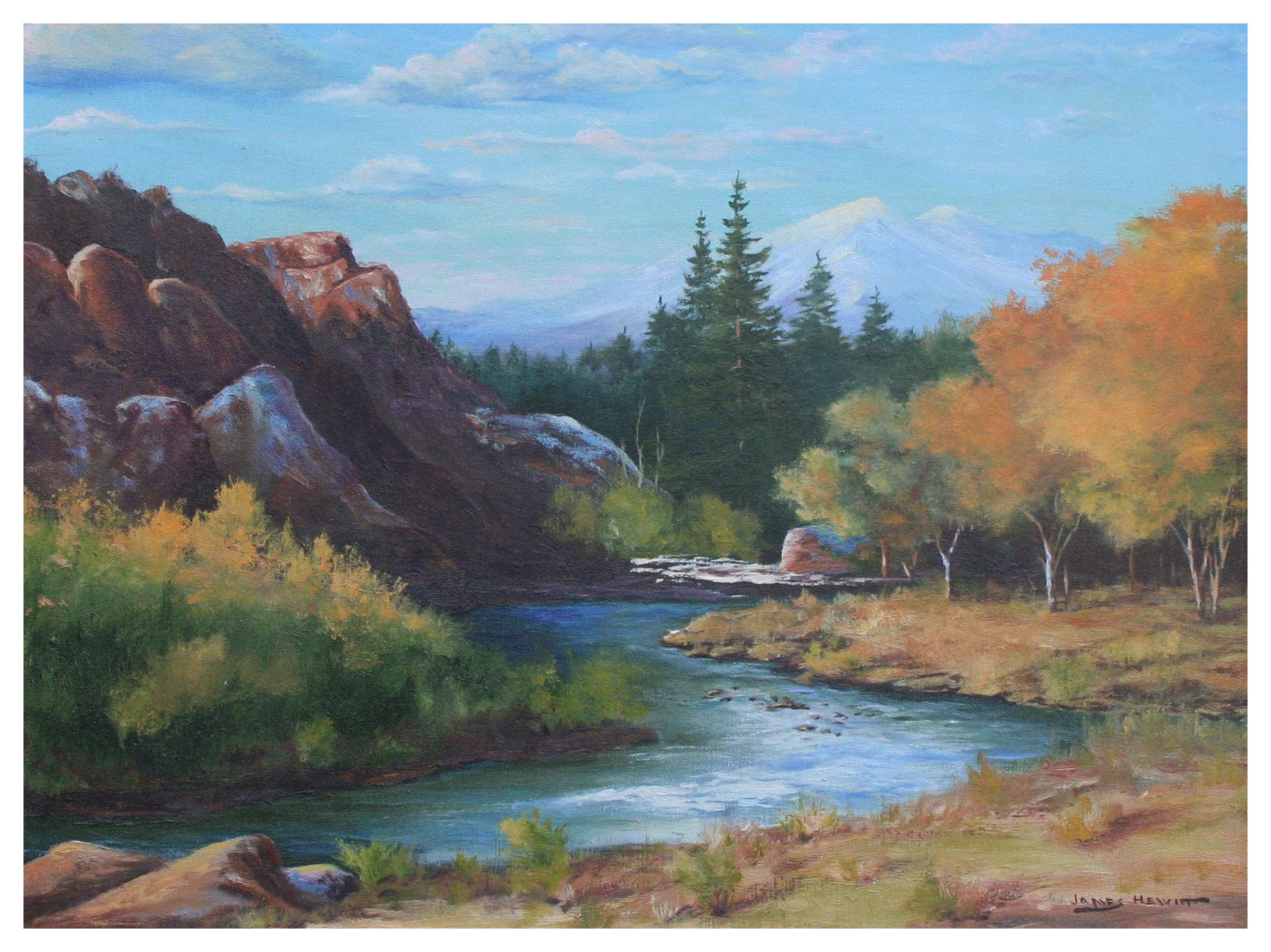California Mountain River Landscape  - Painting by James Hewitt 