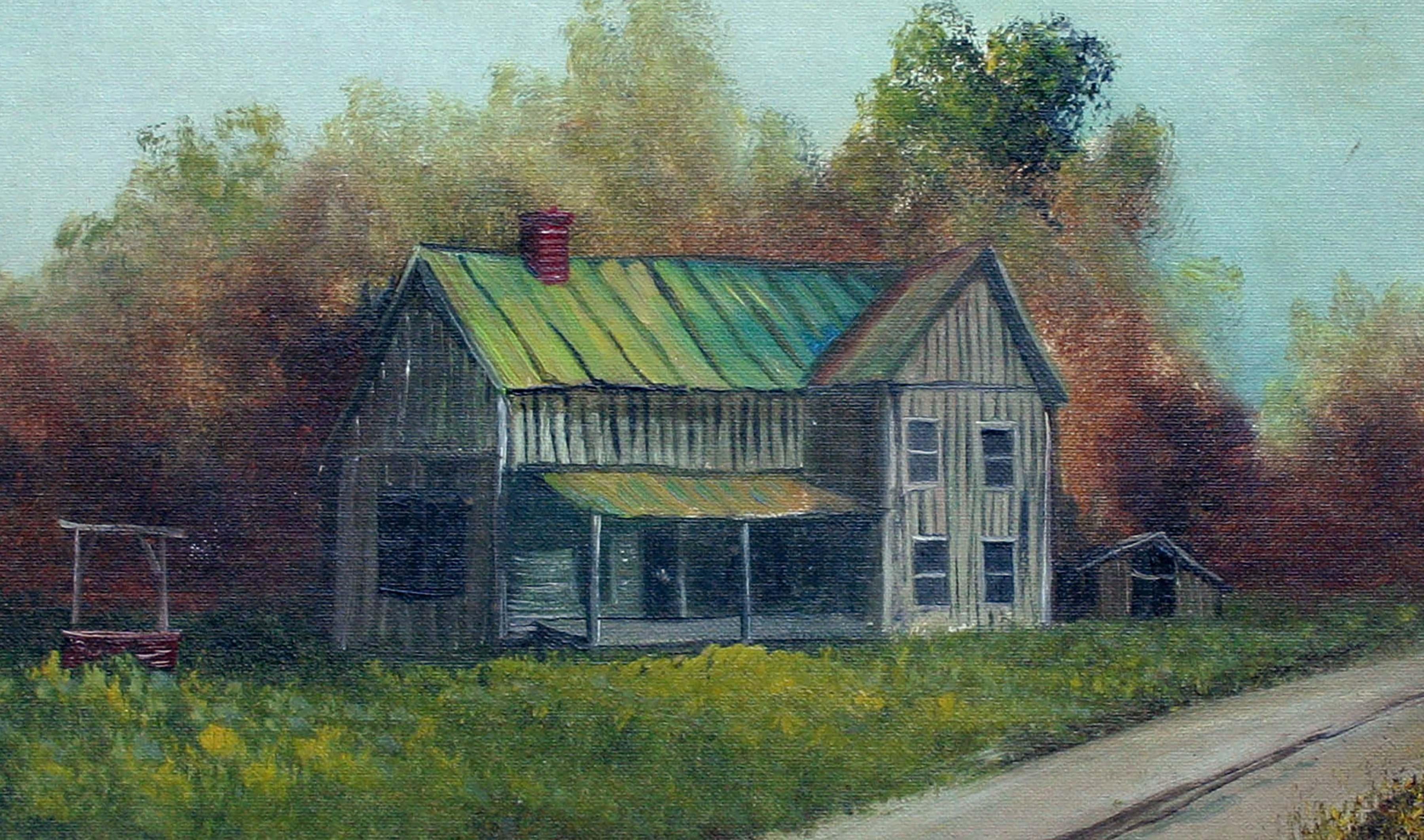 Barn du Sud, paysage pastoral - Impressionnisme américain Painting par Ruth & Rachel McLaughlin