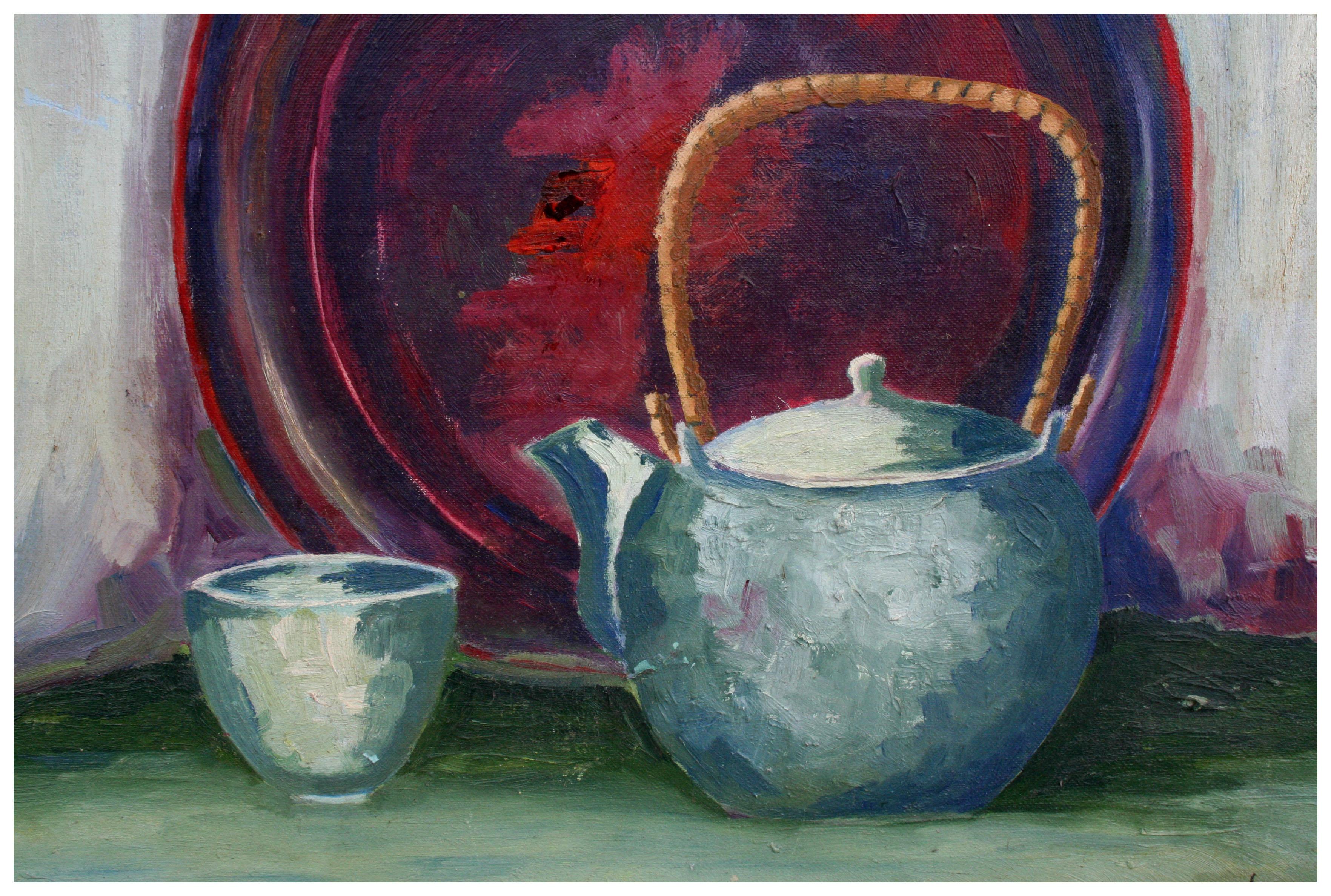 Vintage Teapot Still Life - Painting by Vlasta M. Janecek