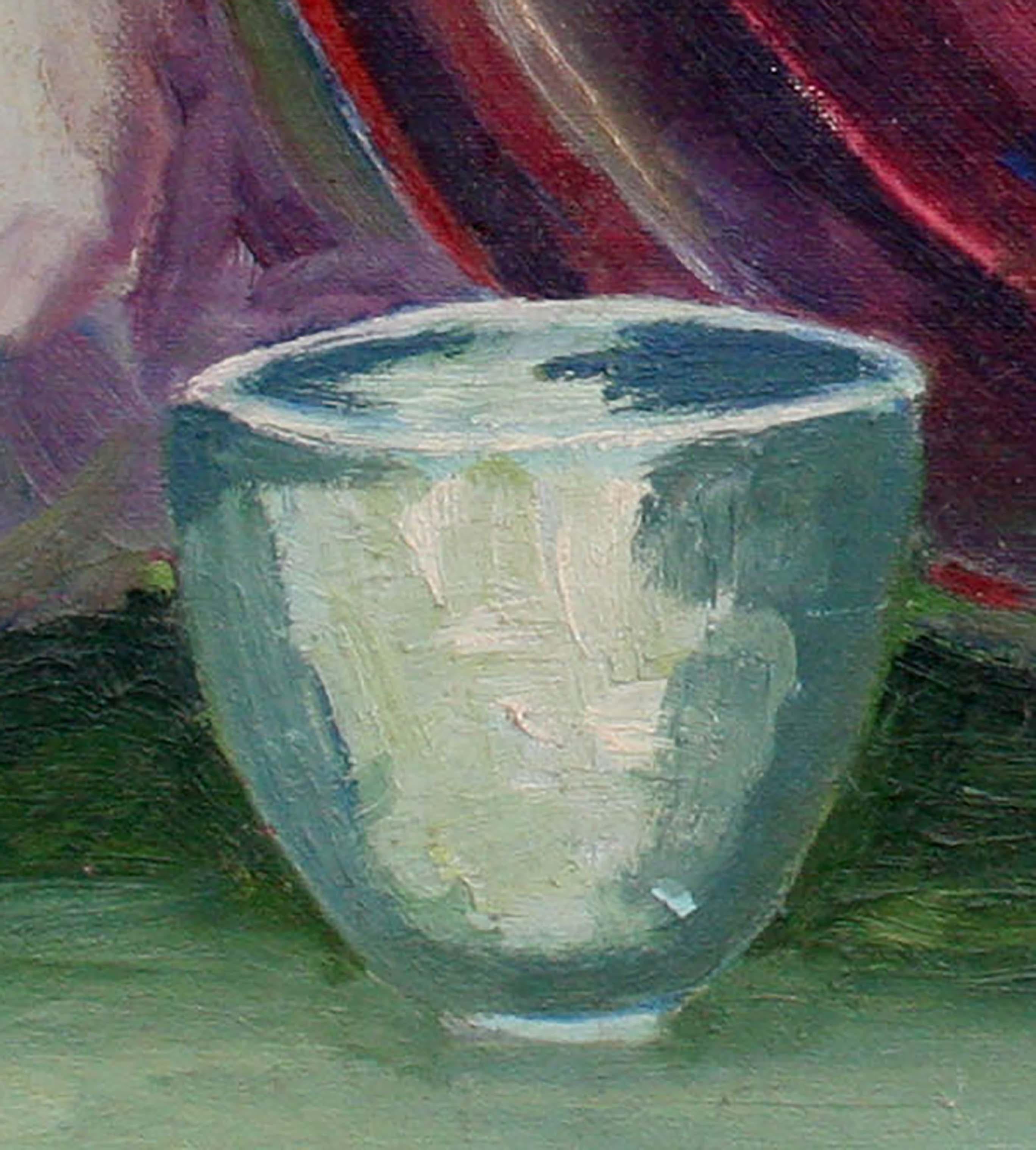 Nature morte à la théière - Gris Interior Painting par Vlasta M. Janecek