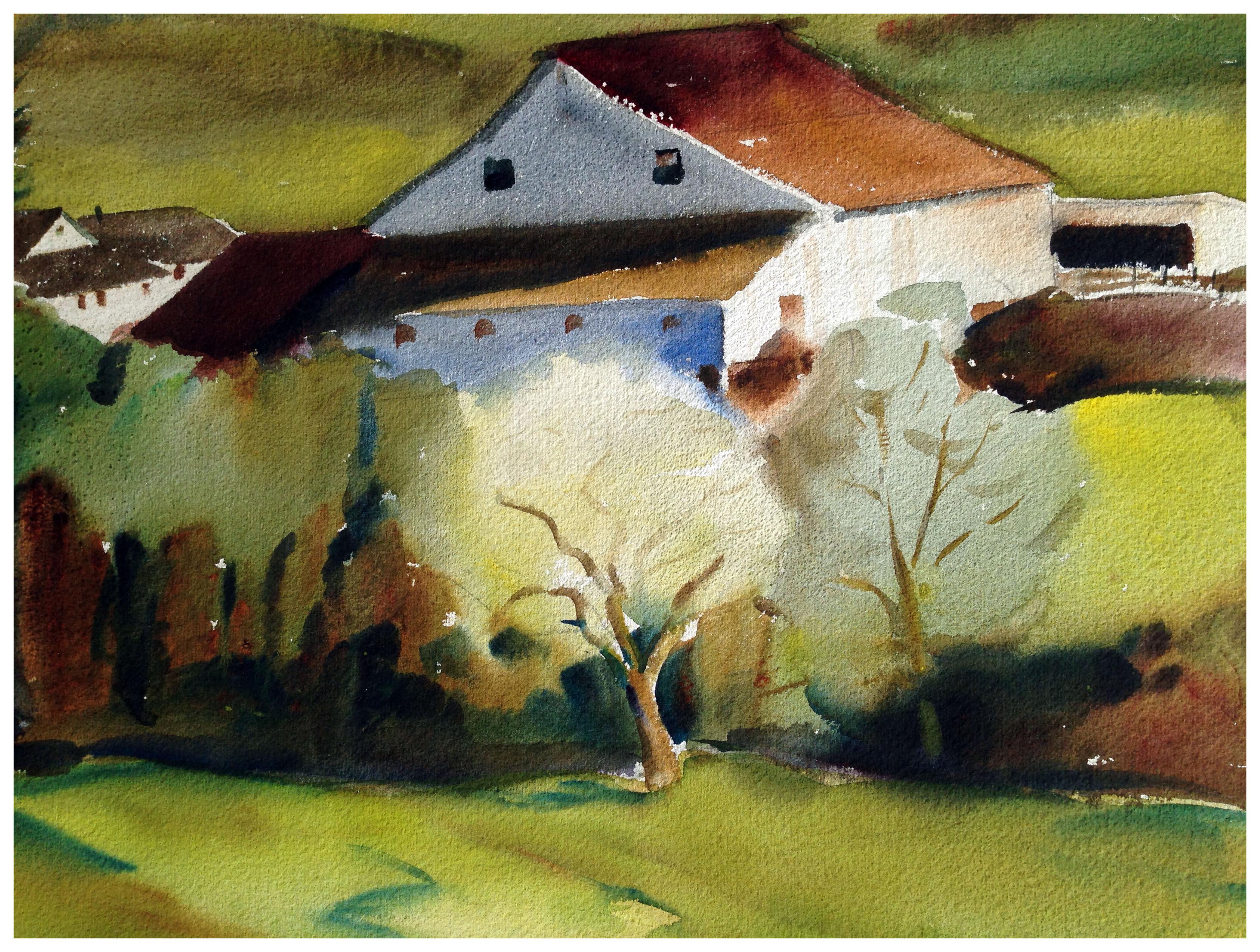 Landhaus-Landschaftslandschaft aus der Jahrhundertmitte (Amerikanischer Impressionismus), Art, von Rene Weaver
