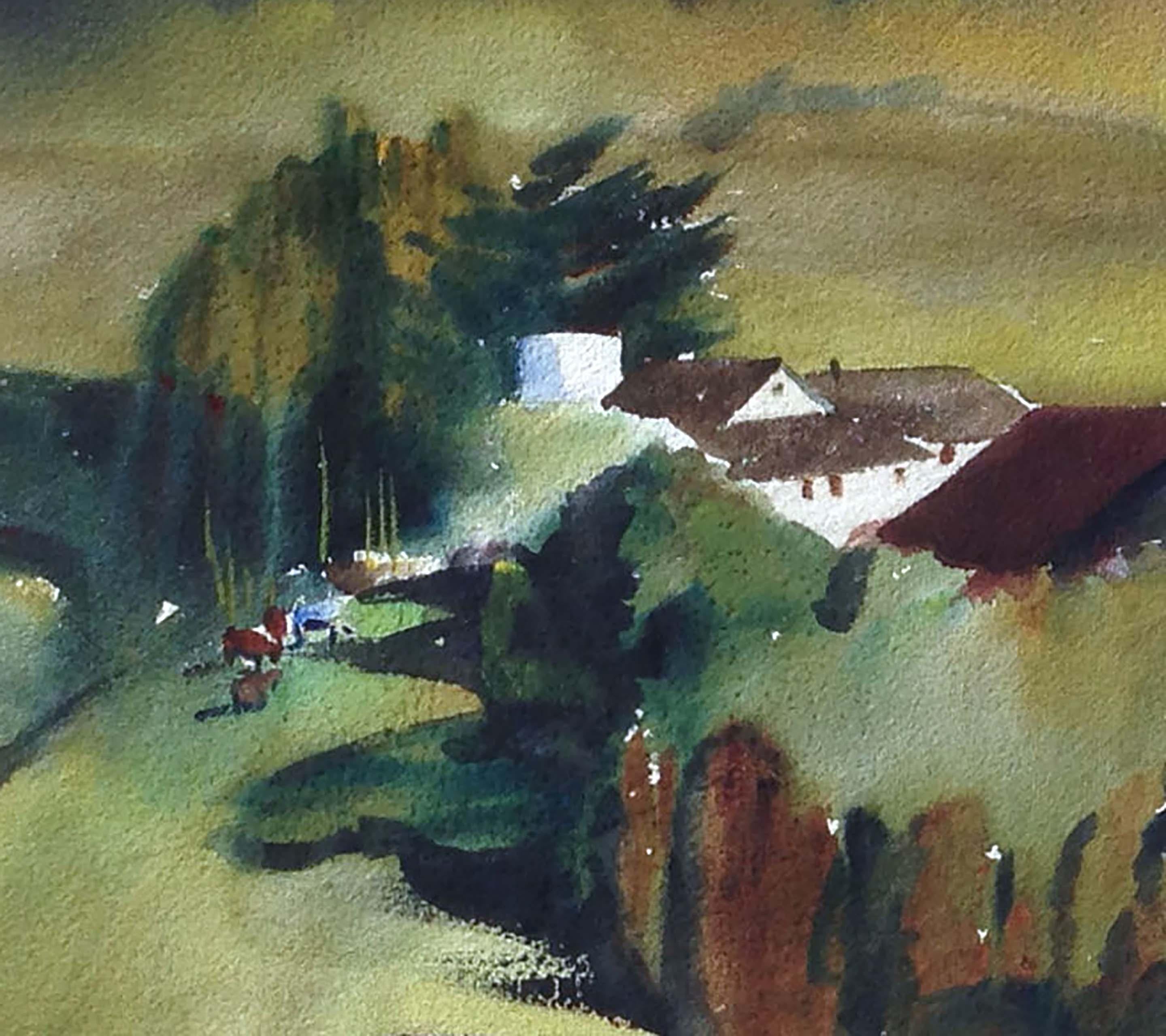 Paisaje de casa de campo de mediados de siglo - Landscape Art Beige de Rene Weaver