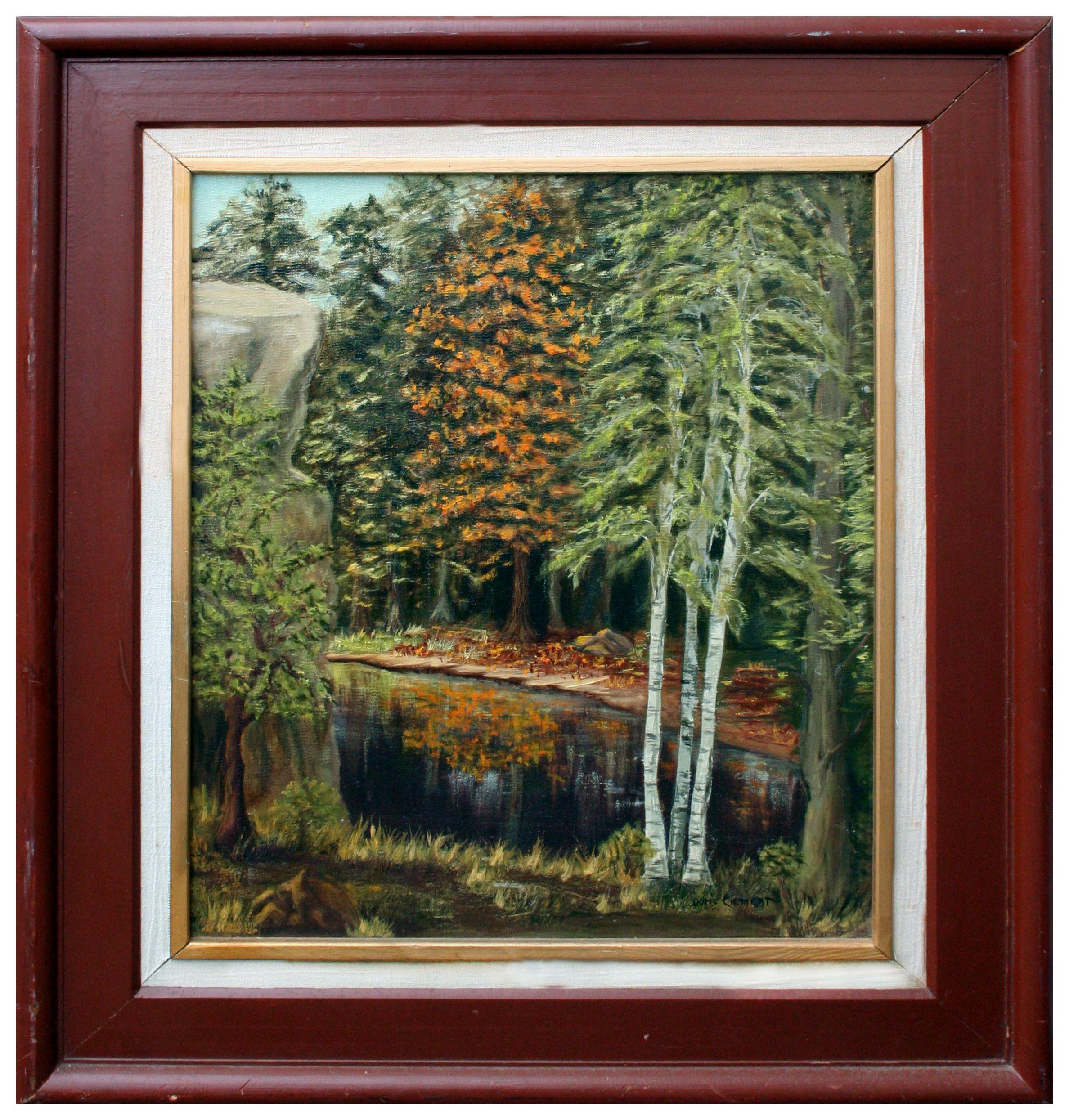 Doris Clement  Landscape Painting - Vintage Landscape -- Birch Trees on the Water