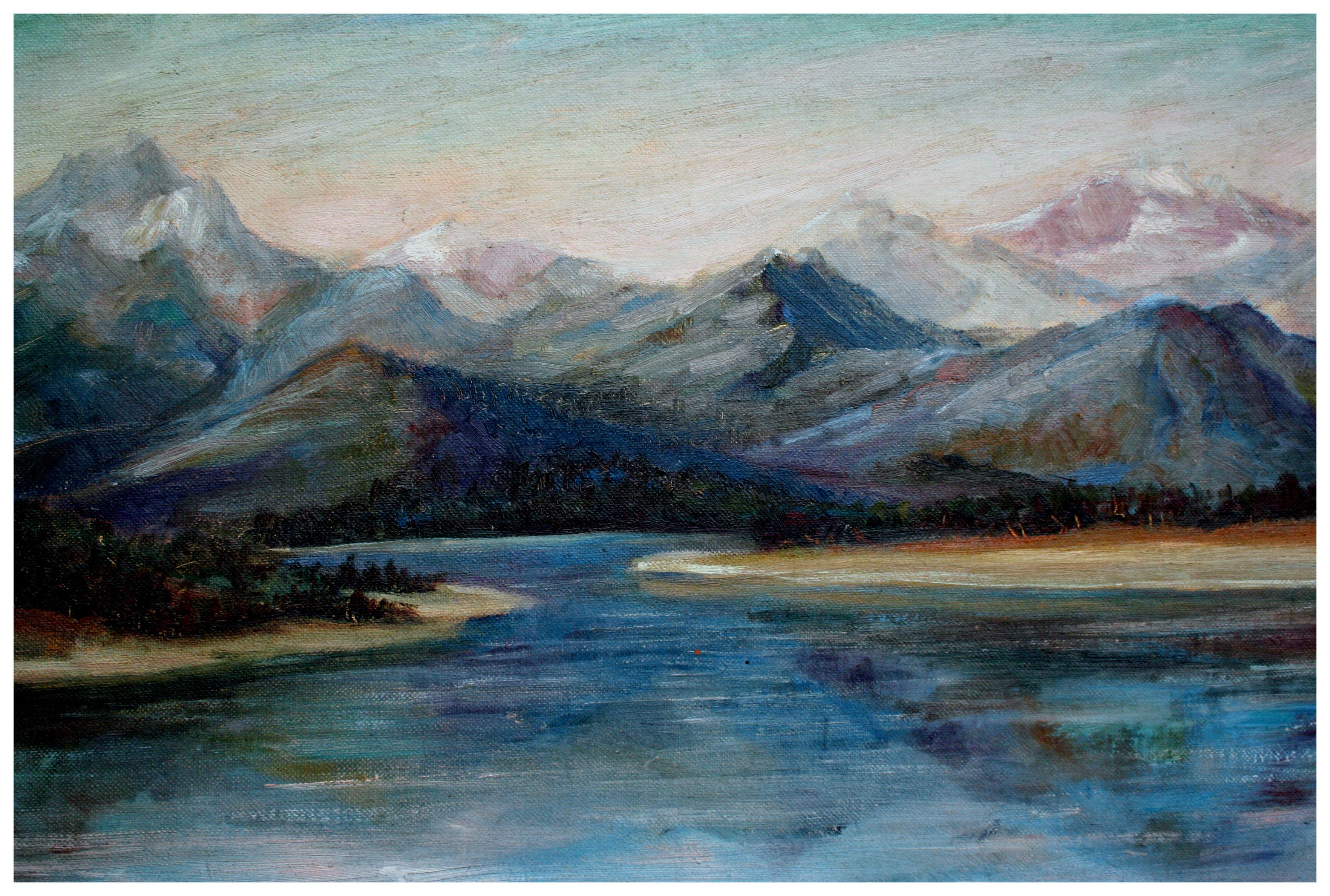 Wyoming Teton Berglandschaft aus der Mitte des Jahrhunderts  (Amerikanischer Impressionismus), Painting, von Alma McGovern