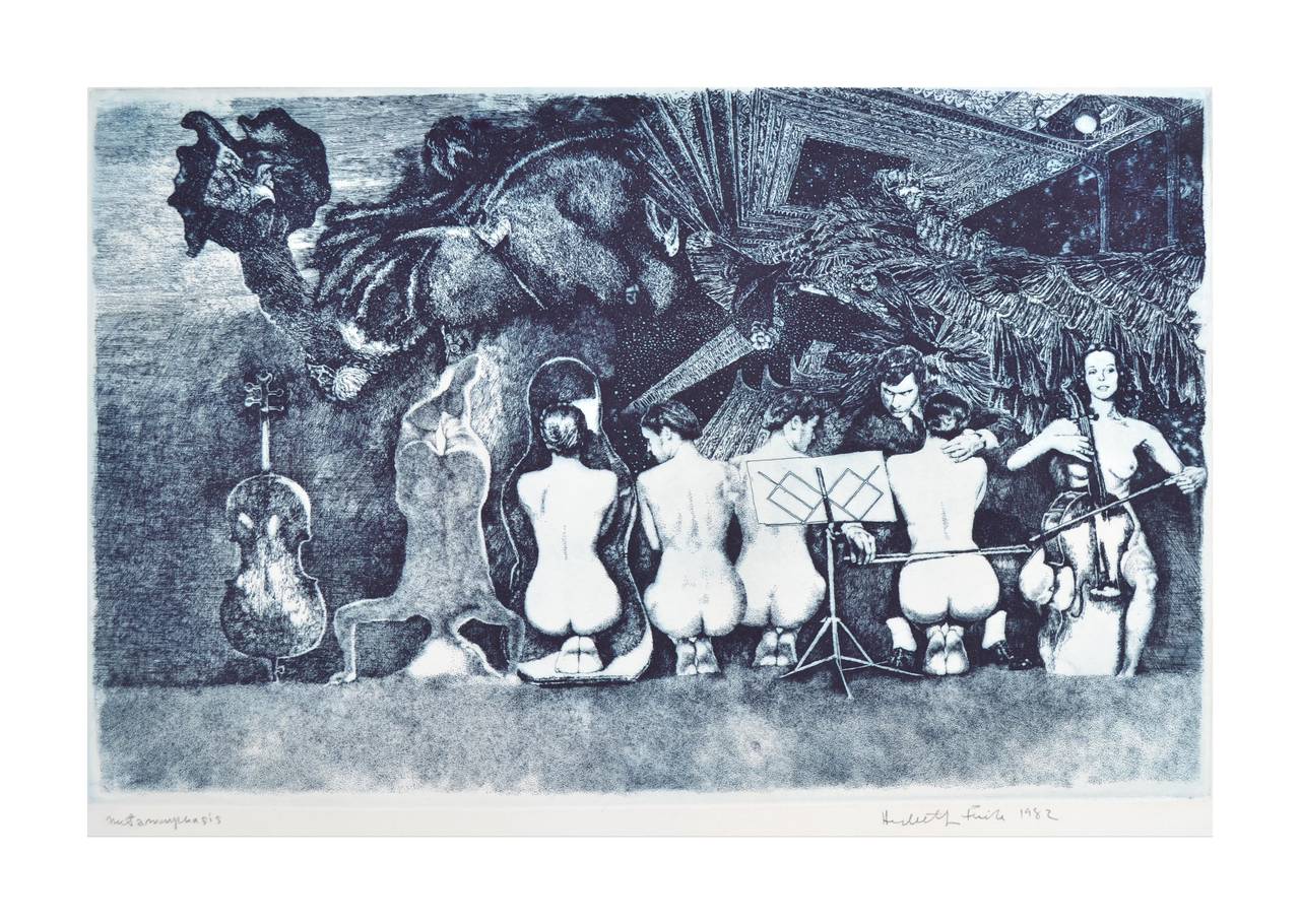 Vintage Surreal Figurative Etching -- "Metamorphosis"