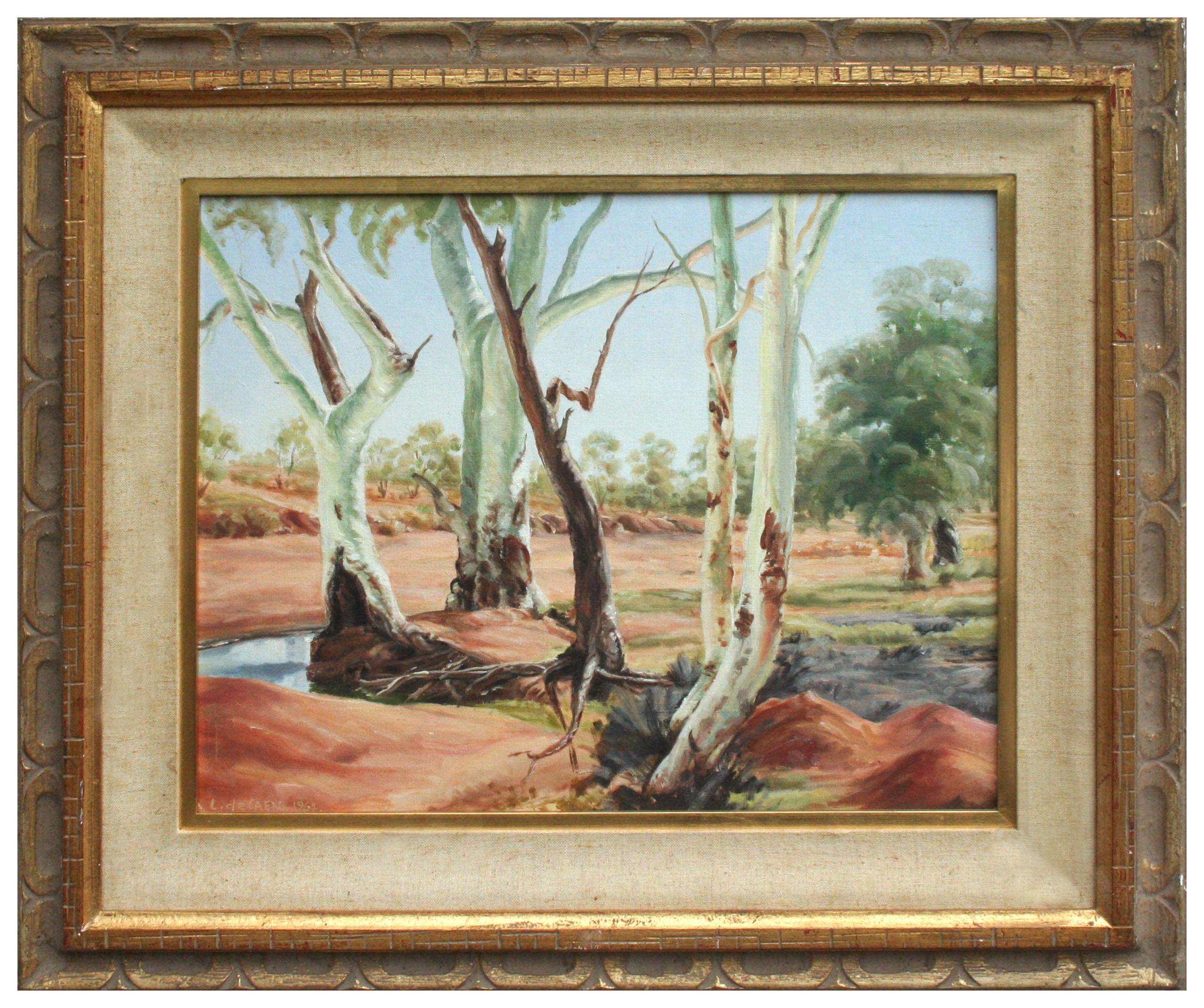 F. L. De Caen Landscape Painting - Australian Landscape Queensland, River Gums Mount Isa 