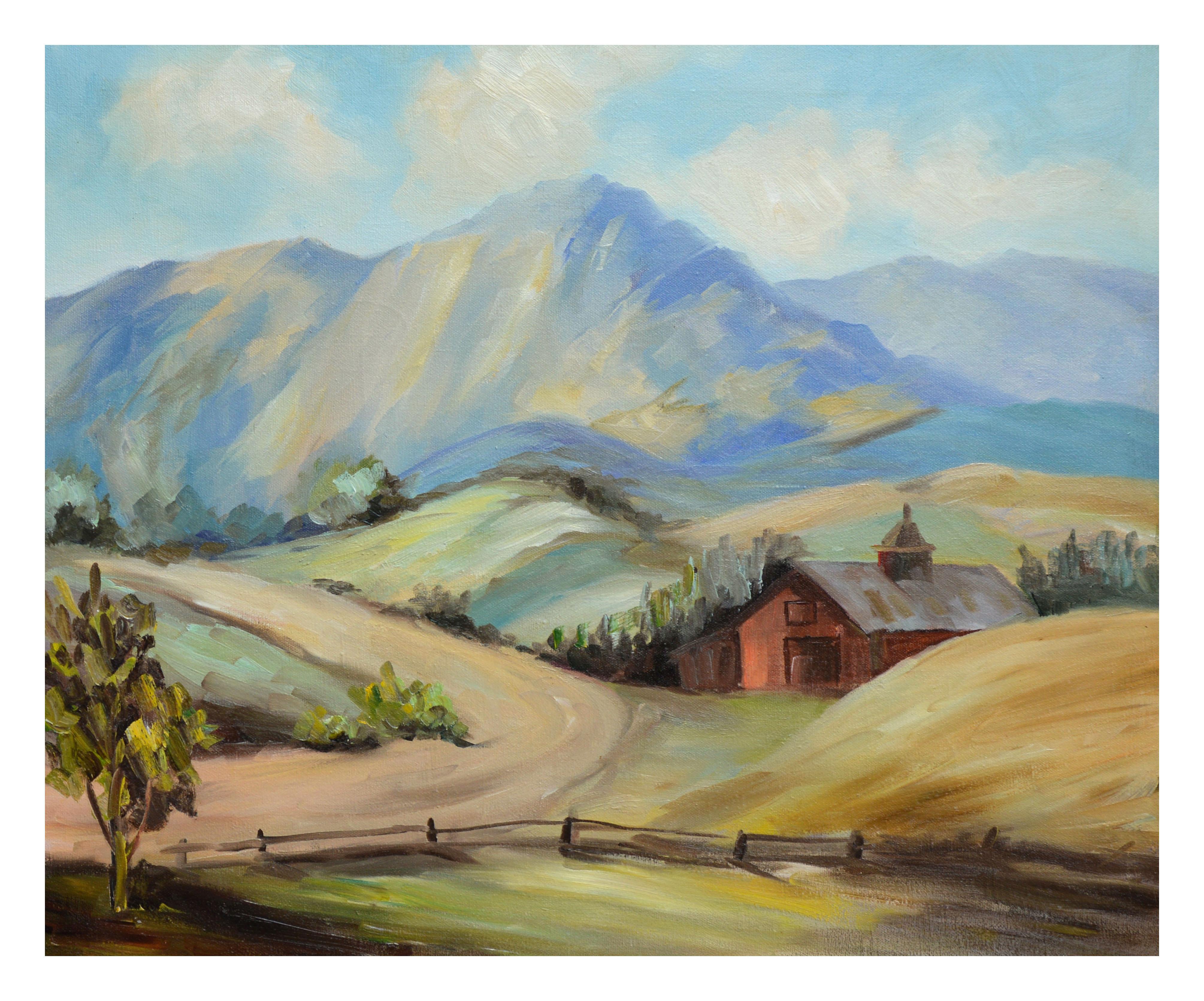 Fienile sotto il monte Tamalpais - Paesaggio californiano di metà secolo - Painting di Bloomfield