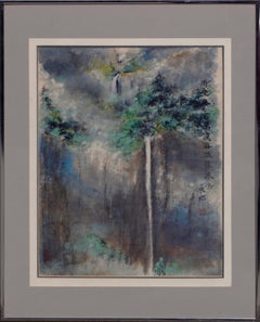 Vintage "Gift of Love", Waterfall Landscape Watercolor on Rice Paper 