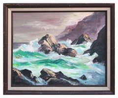 Vintage California Coastal Waves Seascape 