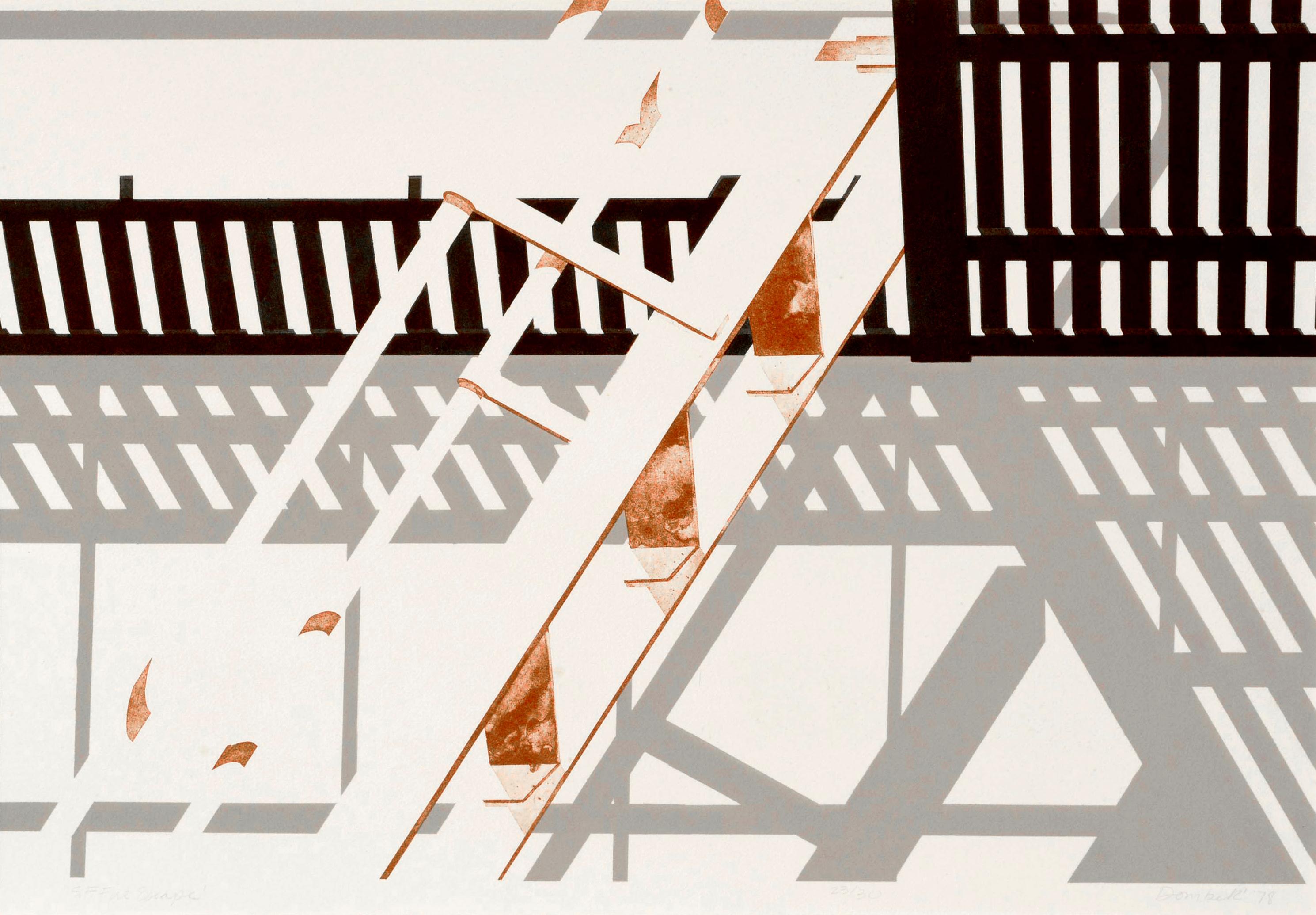 S.F. Fire Escape - Geometric Pattern Lithograph - Print by George Dombek