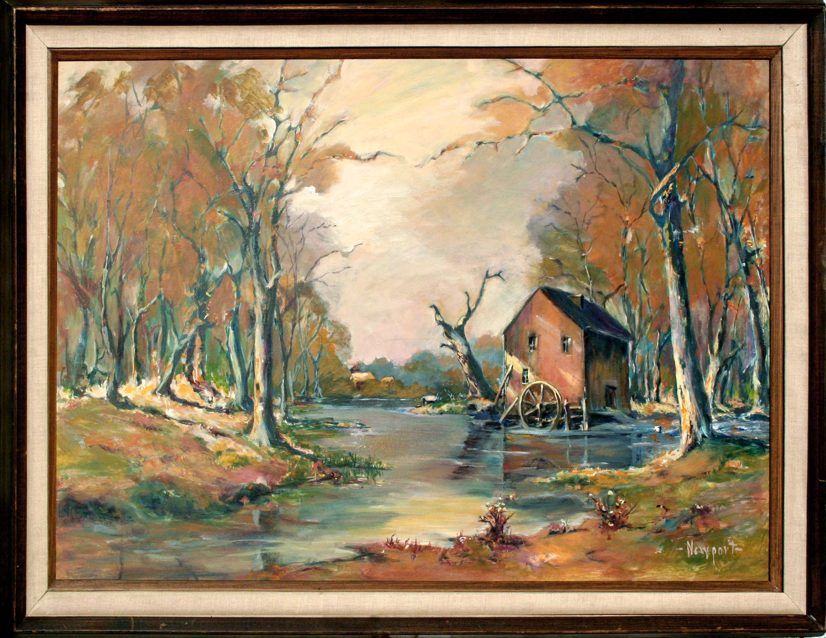 The Lake and Old Mill, Vintage Autumnal Landscape by Virginia Newport Ingram