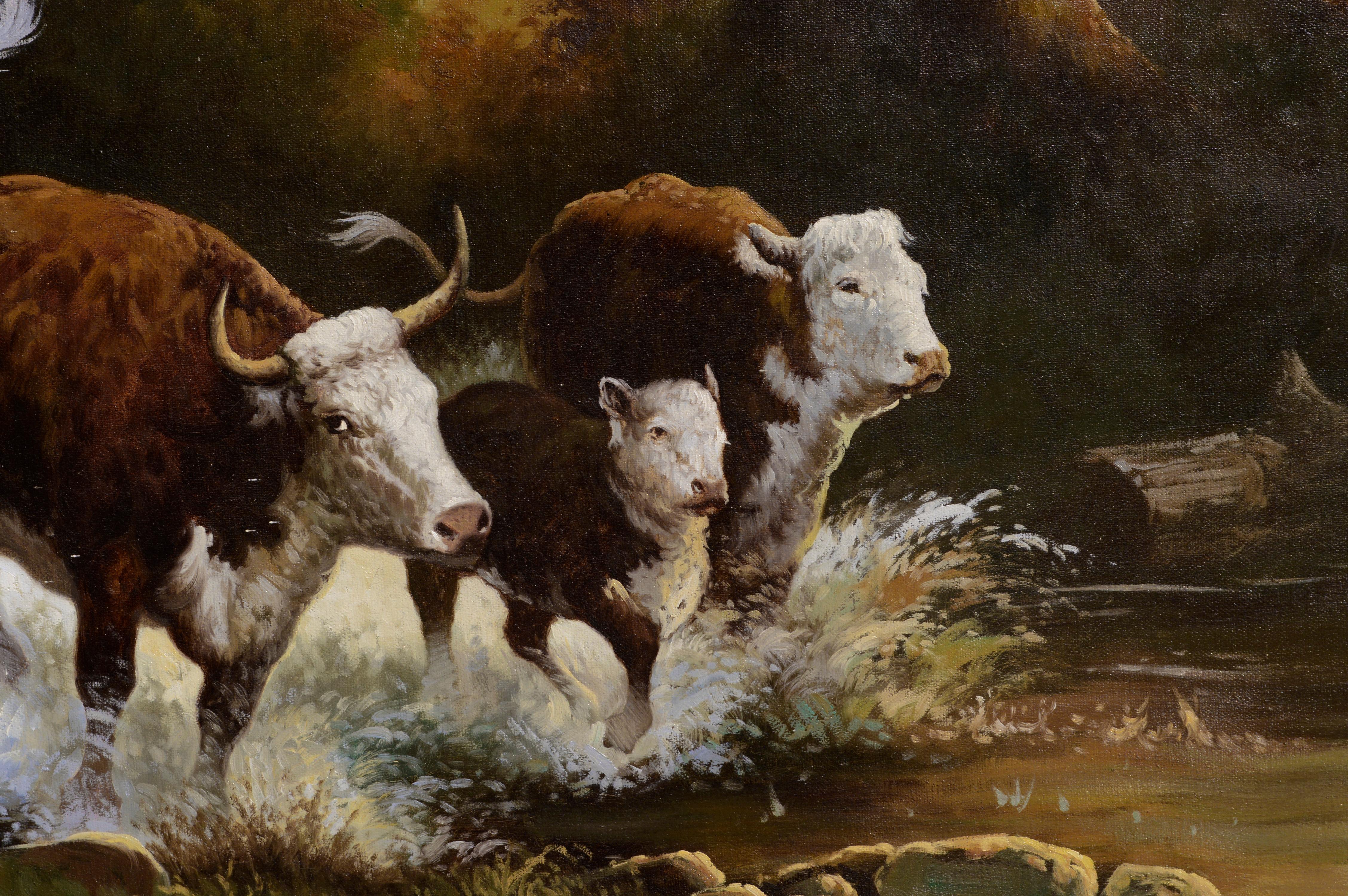 Cowboy-Drehkachel, realistische figurative Landschaft  (Schwarz), Animal Painting, von Jan Watson