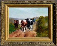 19th Century Dutch Impressionist Cows Returning home