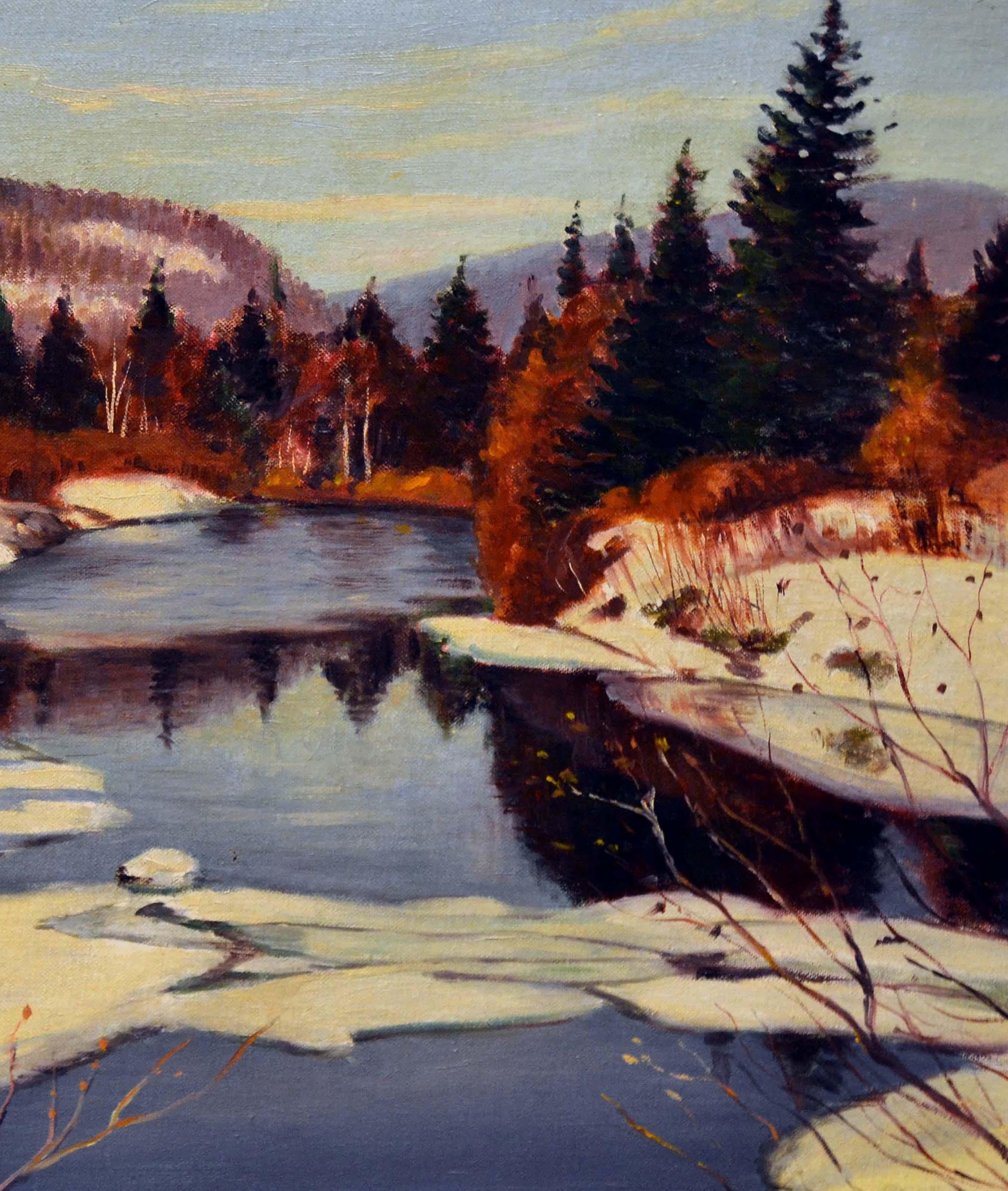 Paesaggio fluviale invernale di metà secolo - Painting di Alex McLaren