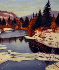 Mid Century Winter River Landscape