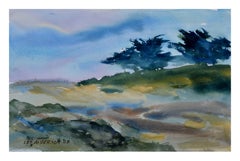Carmel Valley Ridgetop Trees Watercolor Landscape