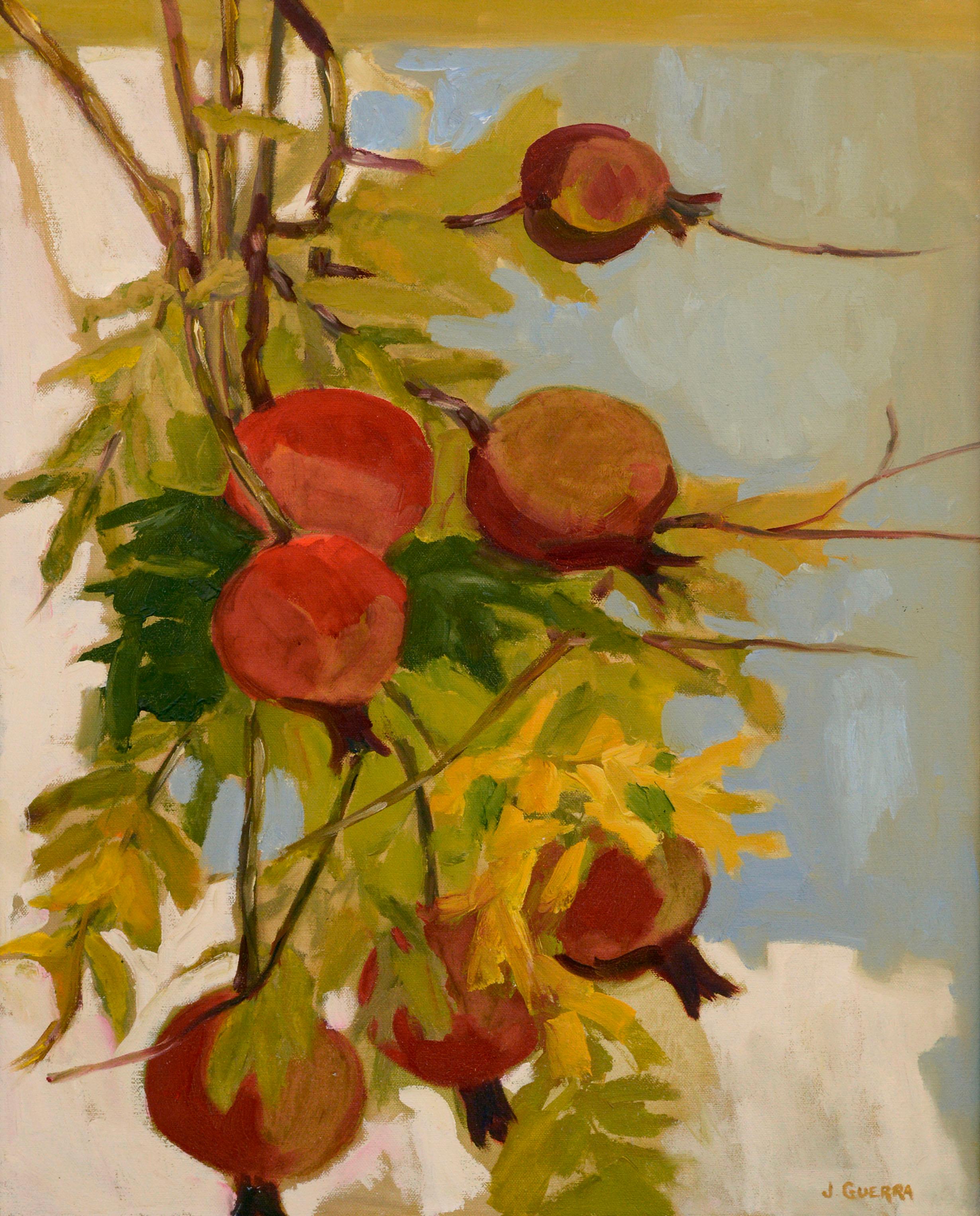 Pomegranate Tree Botanical Still Life  - Painting by Josephine Guerra 