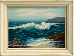 Retro Mid Century Incoming Tide Coastal Landscape