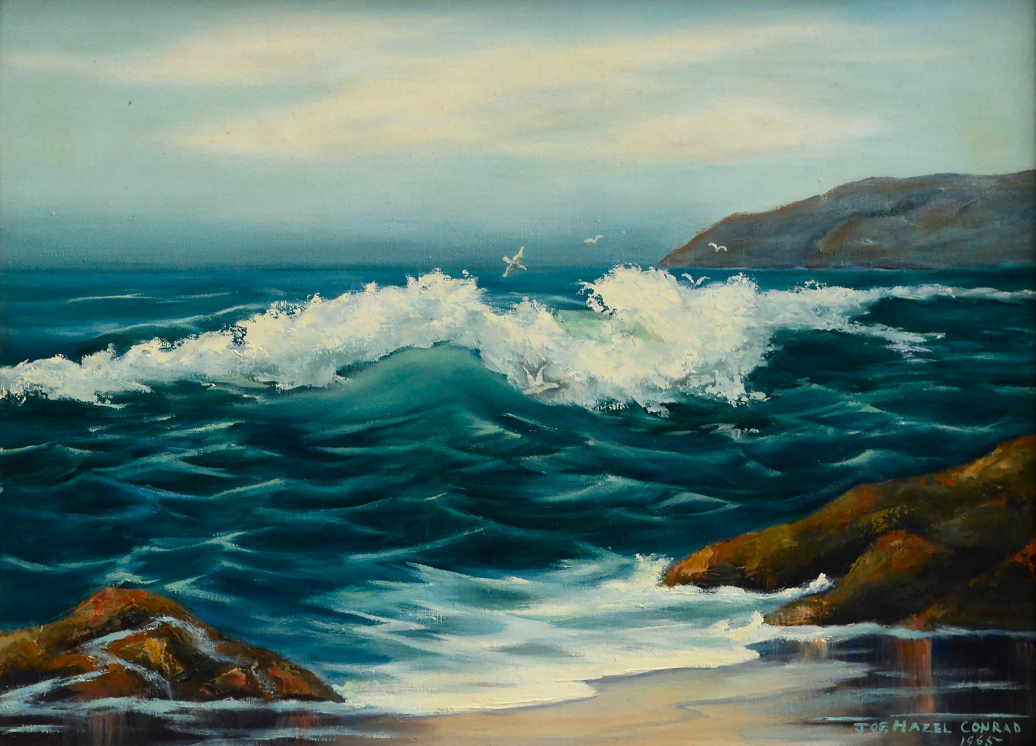 Mid Century Incoming Tide Coastal Landscape - Painting by Joe Hazel Conrad