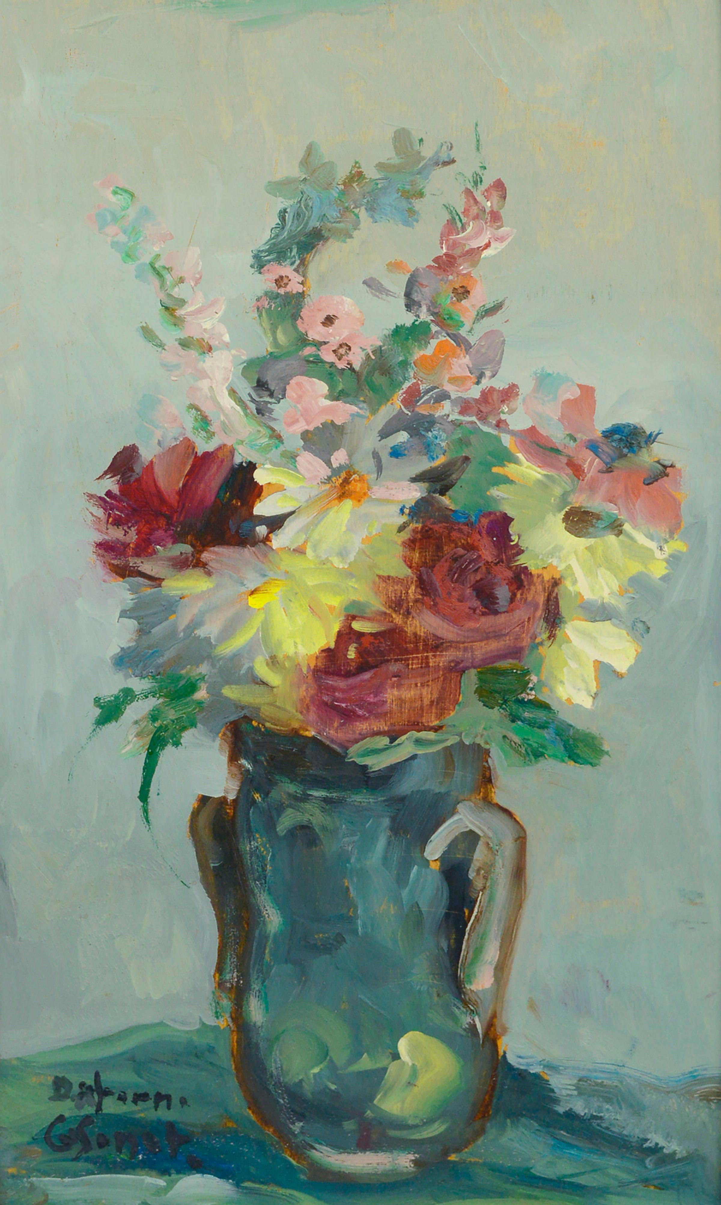 Mid Century Modern, Multicolor Floral Bouquet Still-Life  - Painting by Amelia Daforno Casonato
