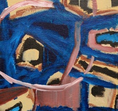 "Nacho Libre", Small-Scale Contemporary Abstract with Blue, Gold, & Pink