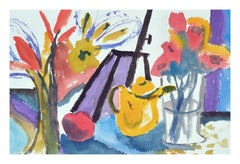 Teapot & Flowers Still-Life, Coastal Seascape Double-Sided Watercolor