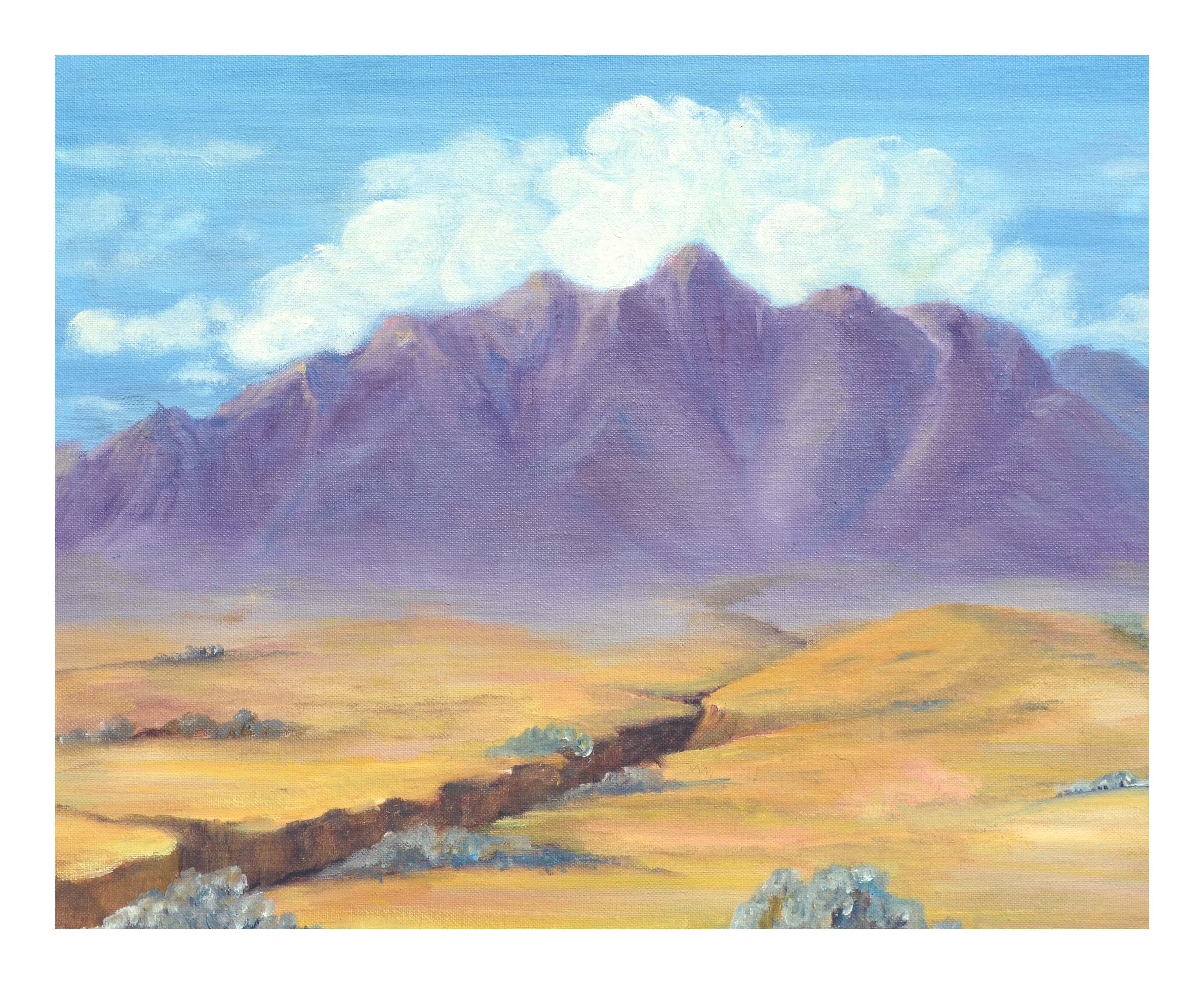 Mid Century Landscape -- Purple Desert Mountain - Painting by Alice M. Fink