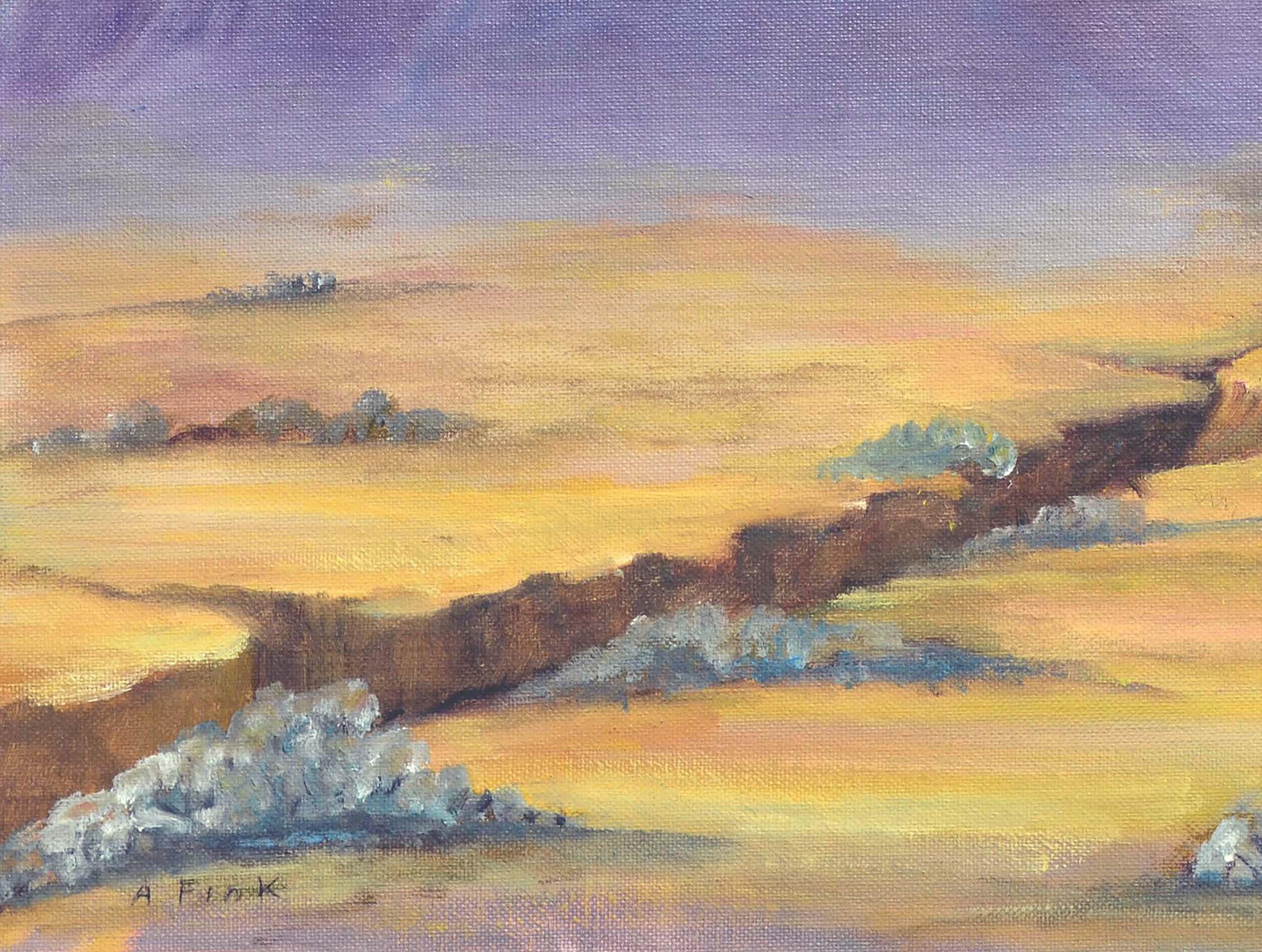 Mid Century Landscape -- Purple Desert Mountain - Gray Landscape Painting by Alice M. Fink