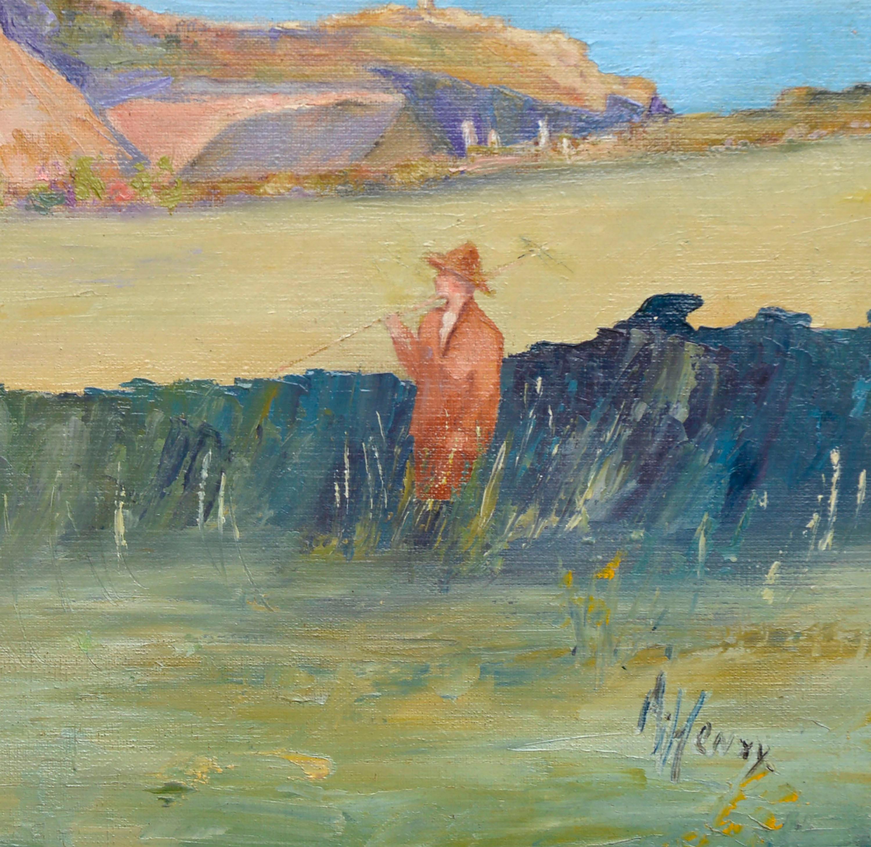 Paesaggio francese dei primi del Novecento -- Casa sulla costa della Bretagna - Painting di Aime Henry 