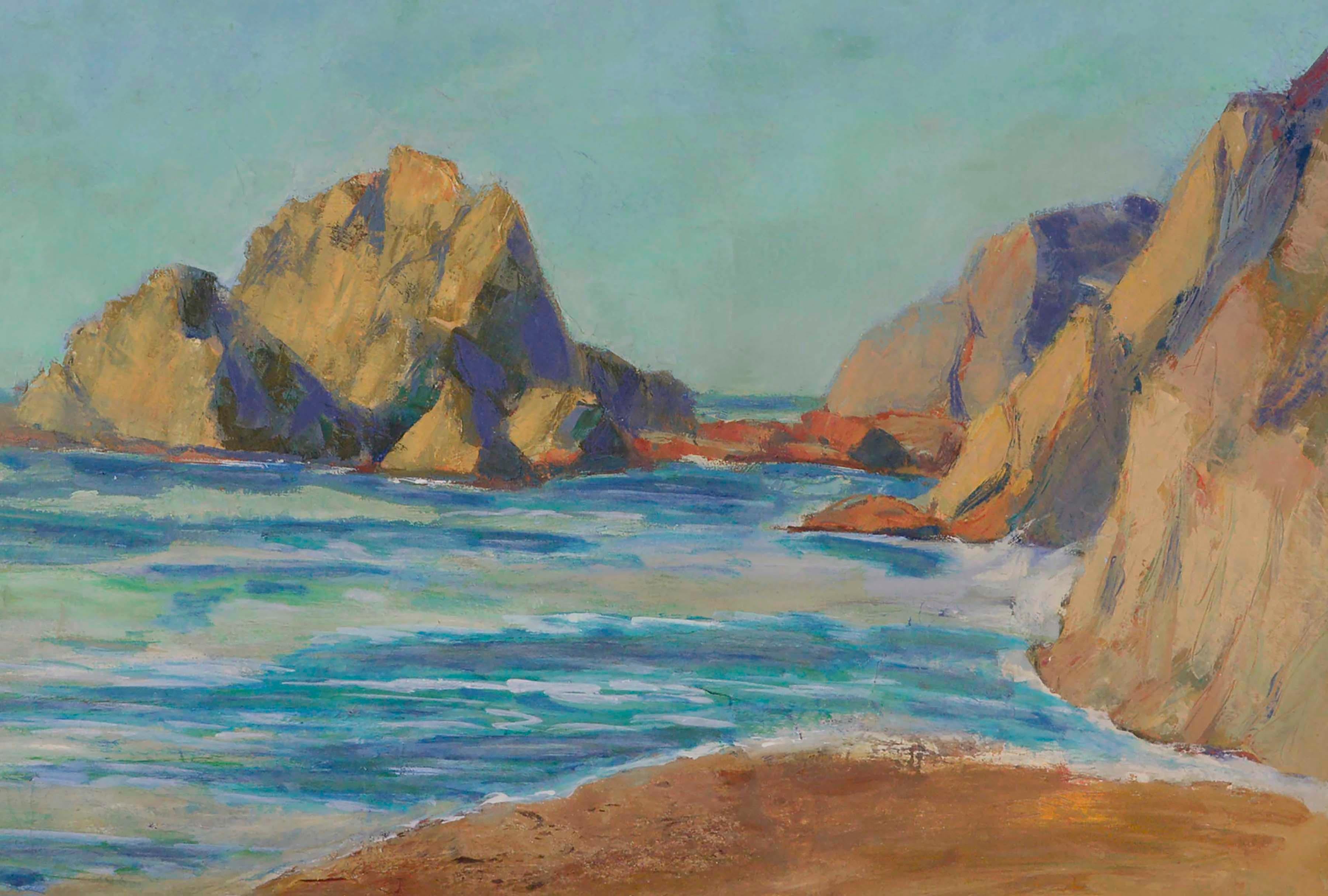 Mid-Century Pescadero Coast Seascape  - Painting by Helen Skelton