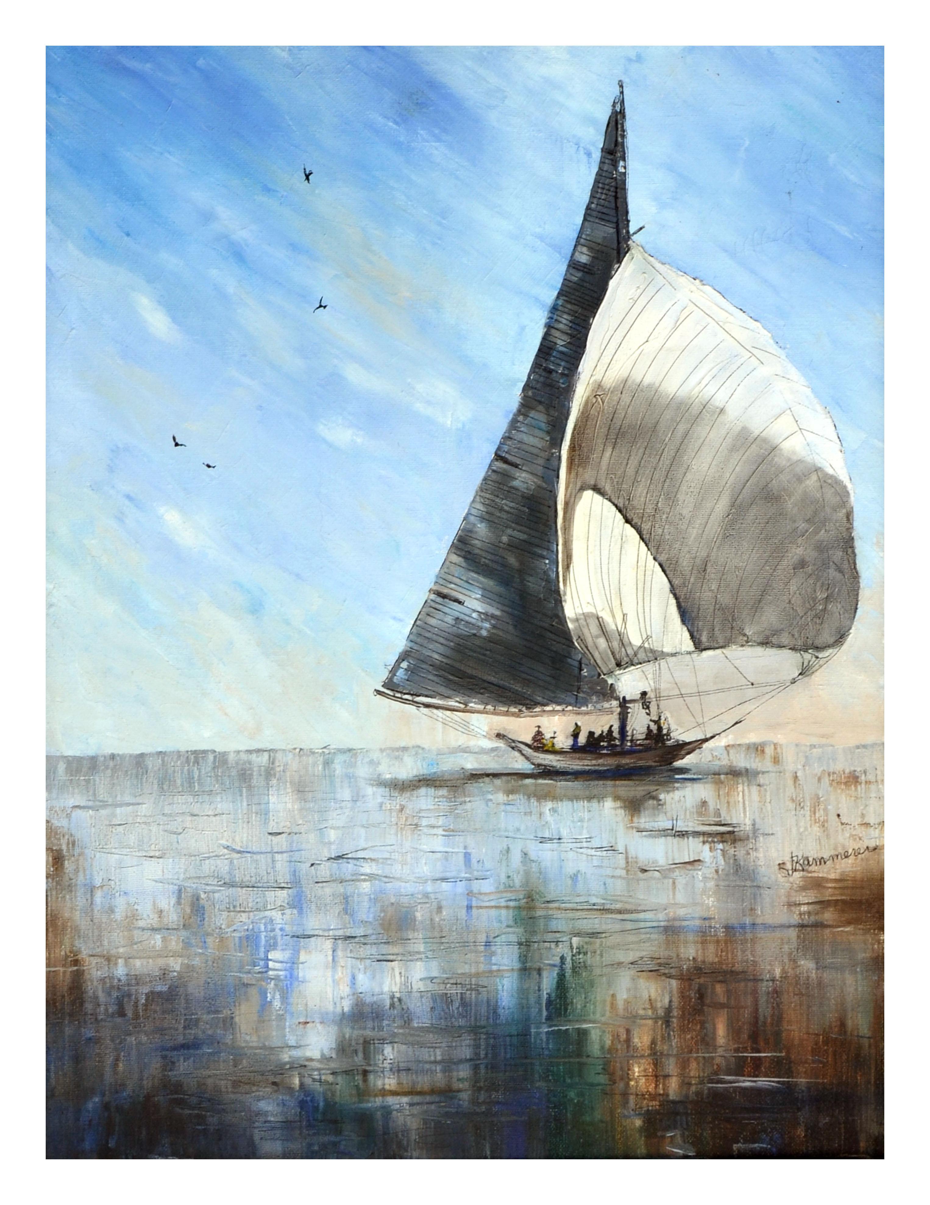 Sailboat Seascape  - Painting by Jaqueline Kammerer Cattaneo 