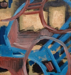 "Puzzled", Small-Scale Contemporary Abstract with Blue, Gold, & Pink