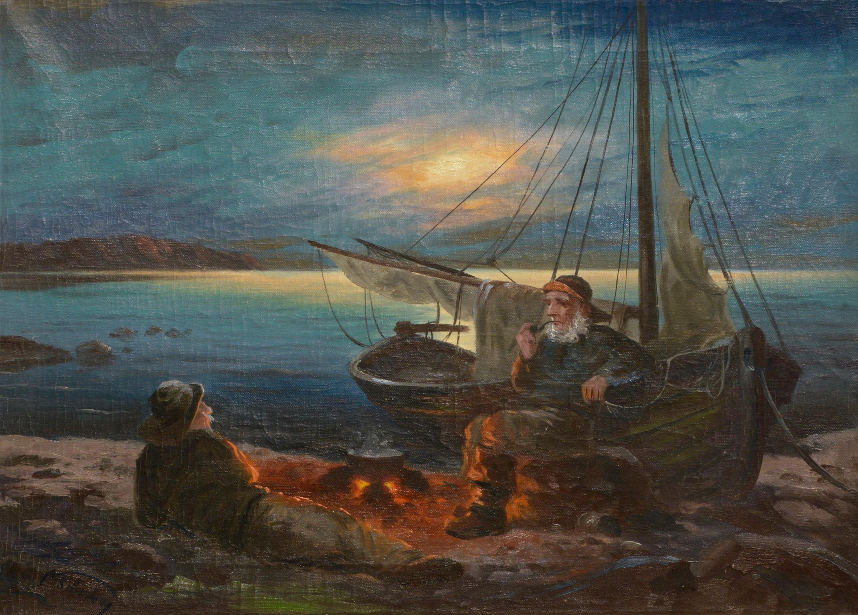 Two Sailors at the Campfire - Seascape - Painting by Nikolai Silverberg