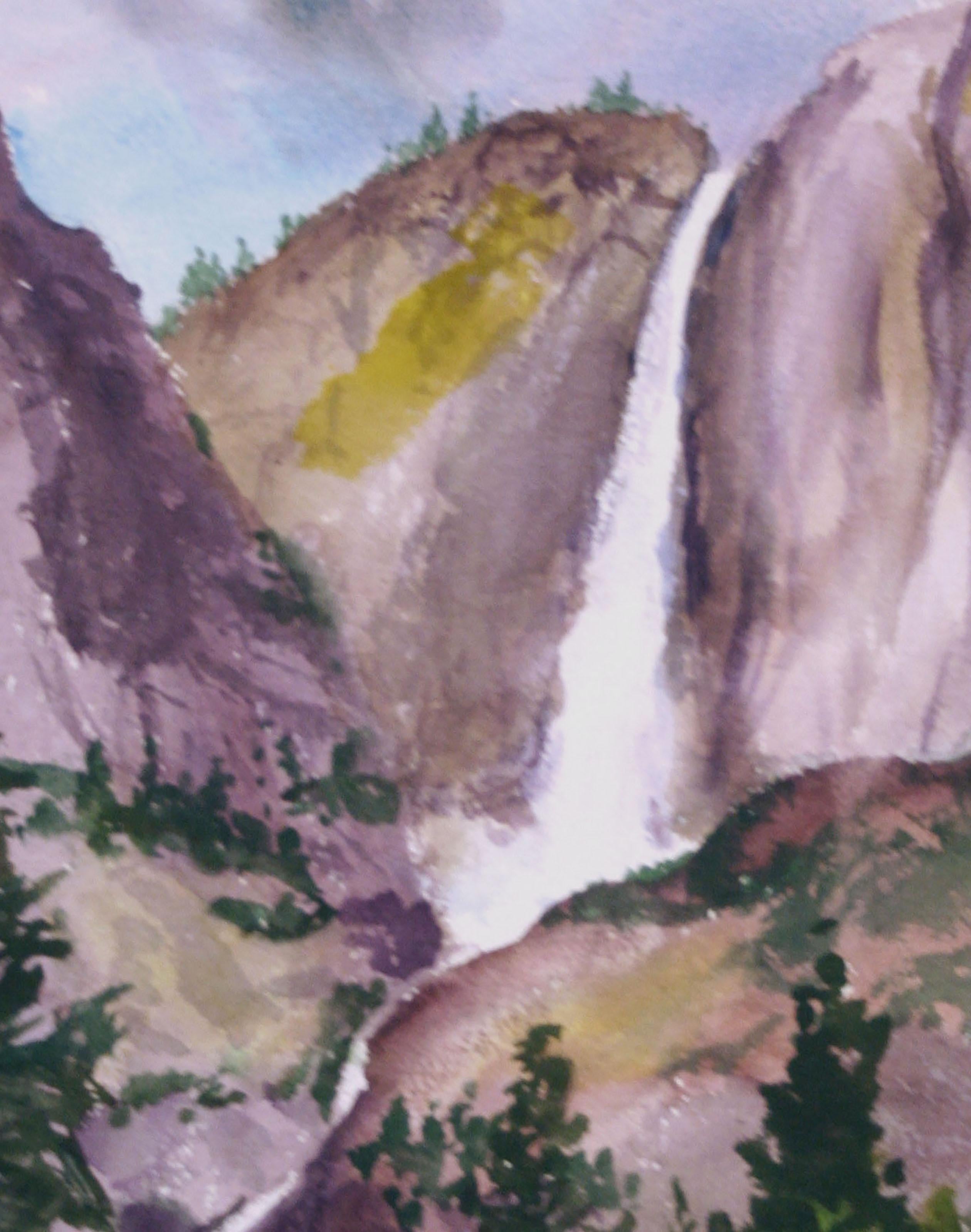 Bridal Veil Falls, Yosemite Waterfall Watercolor Landscape - Art by Les Anderson