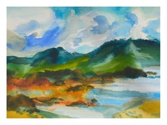 Lake & Mountains Watercolor Landscape